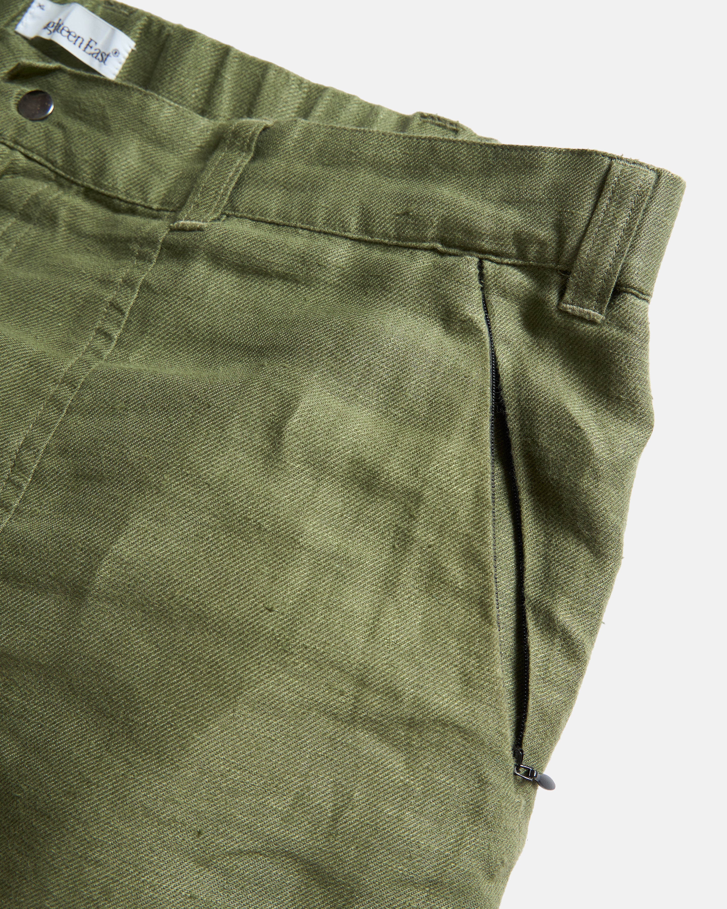 CIVILITA ASYMETRICAL CARGO PANT - OLIVE LINEN TWILL