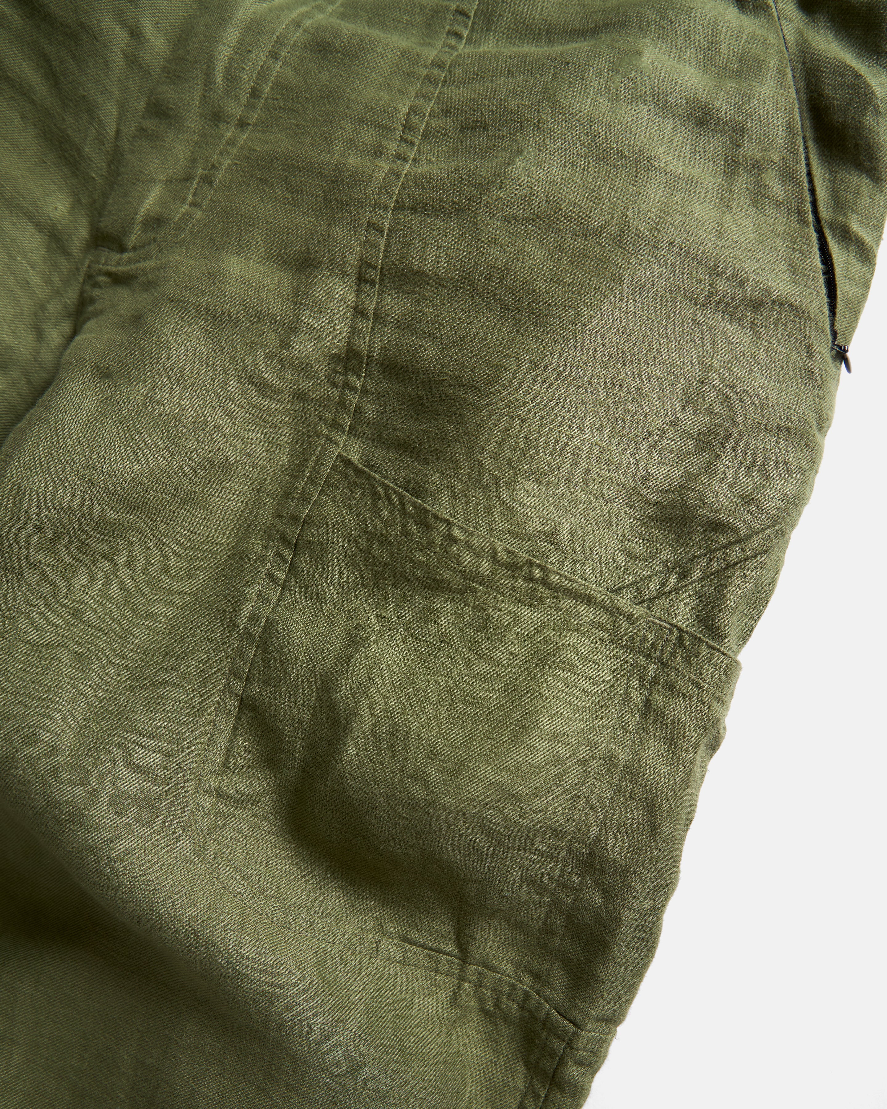 CIVILITA ASYMETRICAL CARGO PANT - OLIVE LINEN TWILL