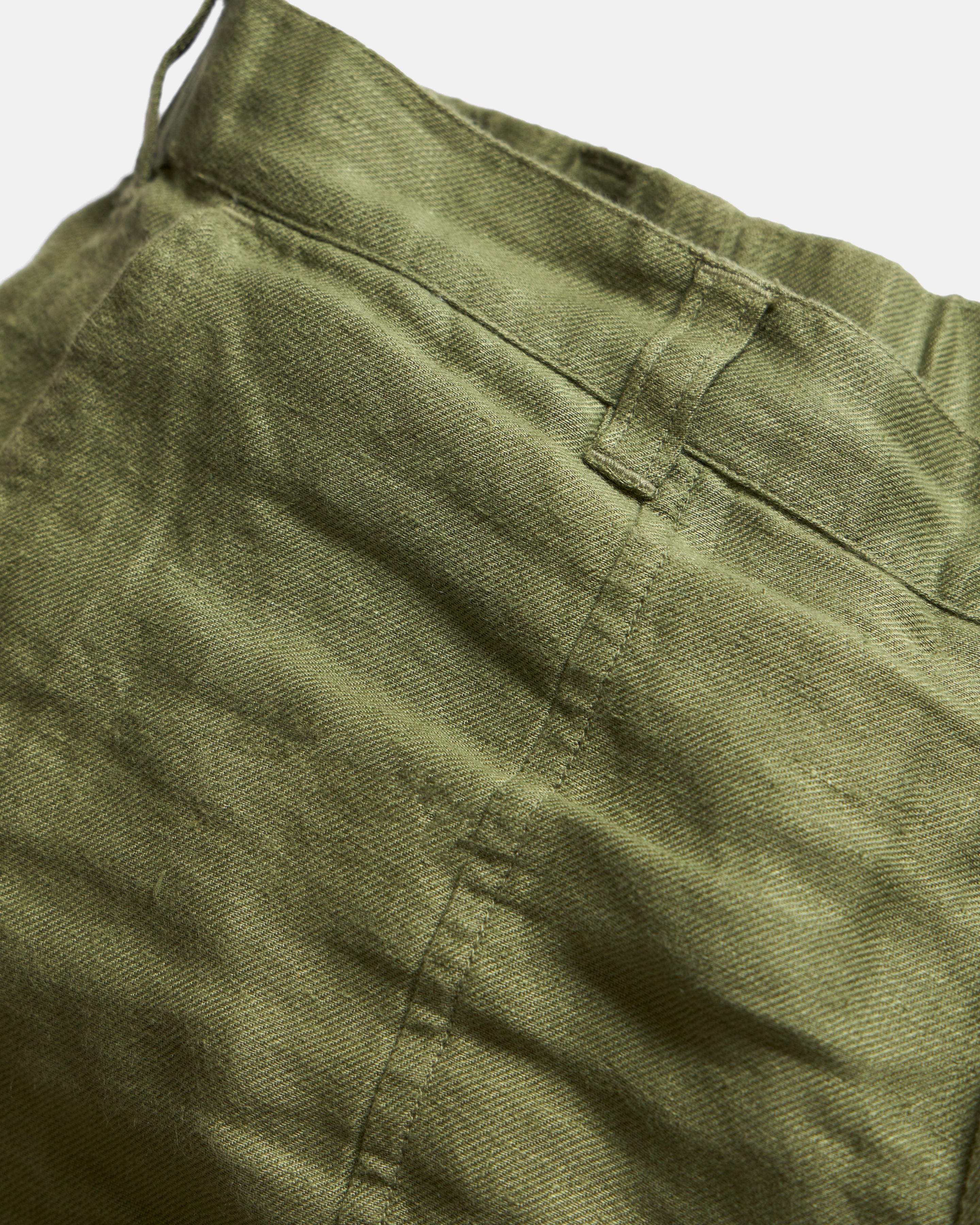 CIVILITA ASYMETRICAL CARGO PANT - OLIVE LINEN TWILL