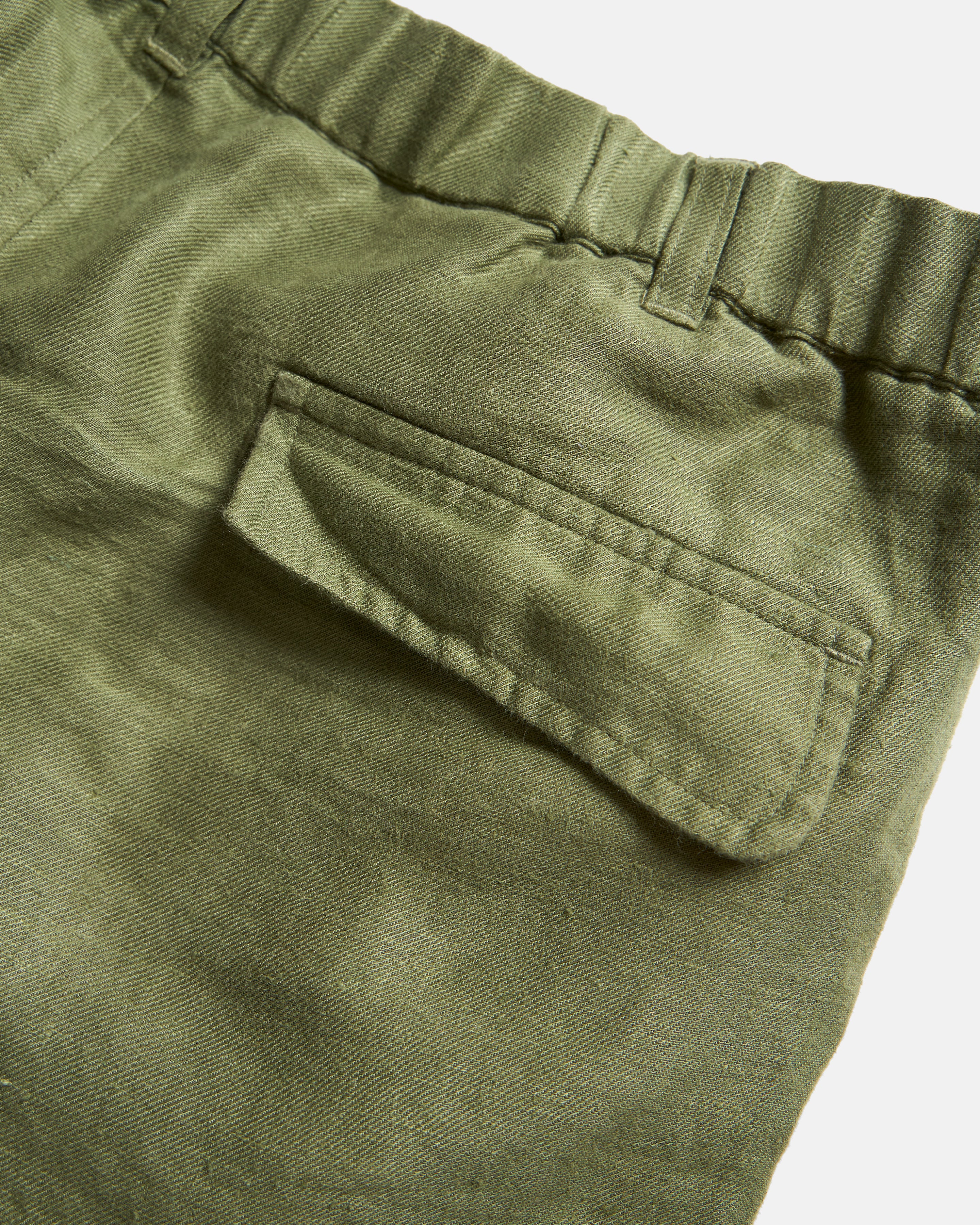 CIVILITA ASYMETRICAL CARGO PANT - OLIVE LINEN TWILL