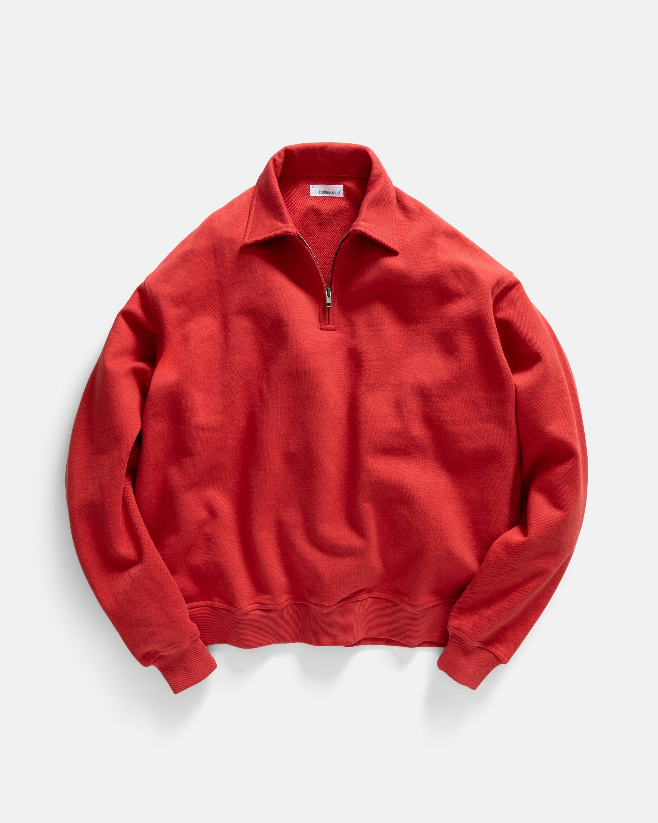 COLLAN ZIP COLLARED SWEATSHIRT - FADED RED 19oz. ALL COTTON LOOPBACK TERRY FLEECE
