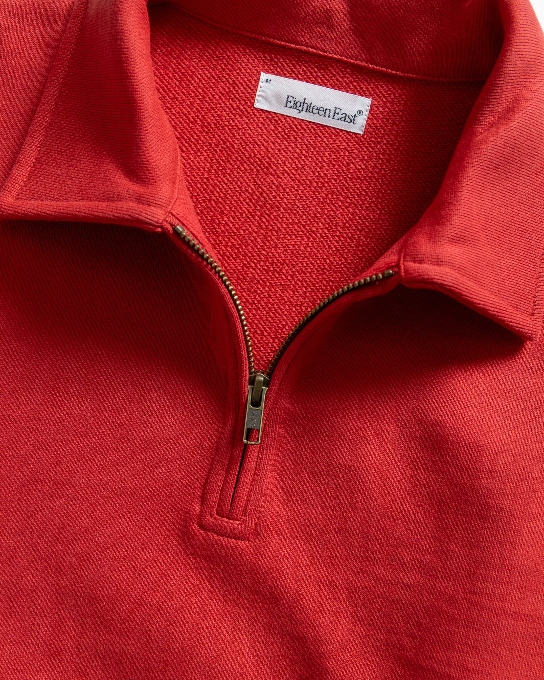 COLLAN ZIP COLLARED SWEATSHIRT - FADED RED 19oz. ALL COTTON LOOPBACK TERRY FLEECE