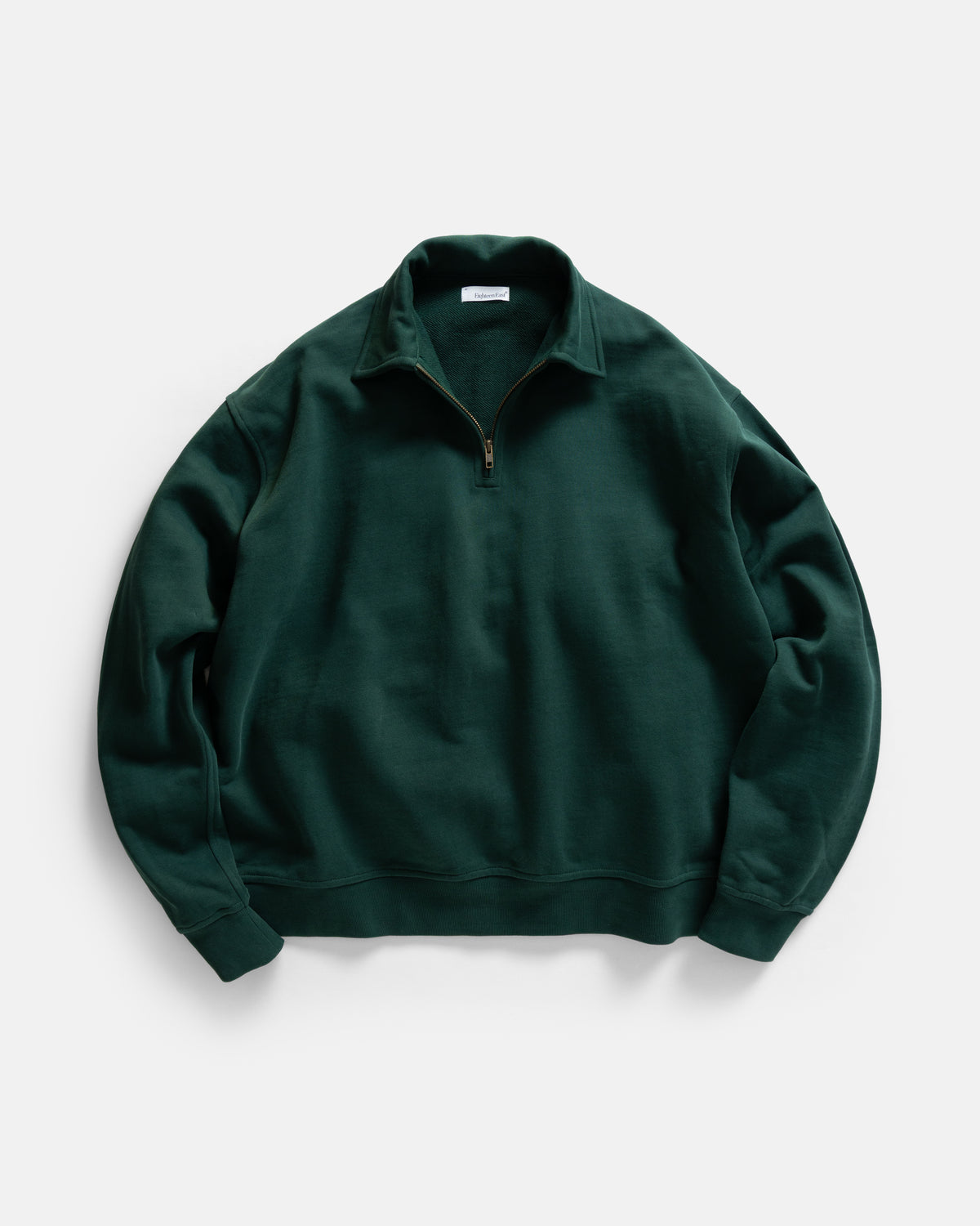 COLLAN ZIP COLLARED SWEATSHIRT - DEEP FOREST 19oz. ALL COTTON LOOPBACK TERRY FLEECE