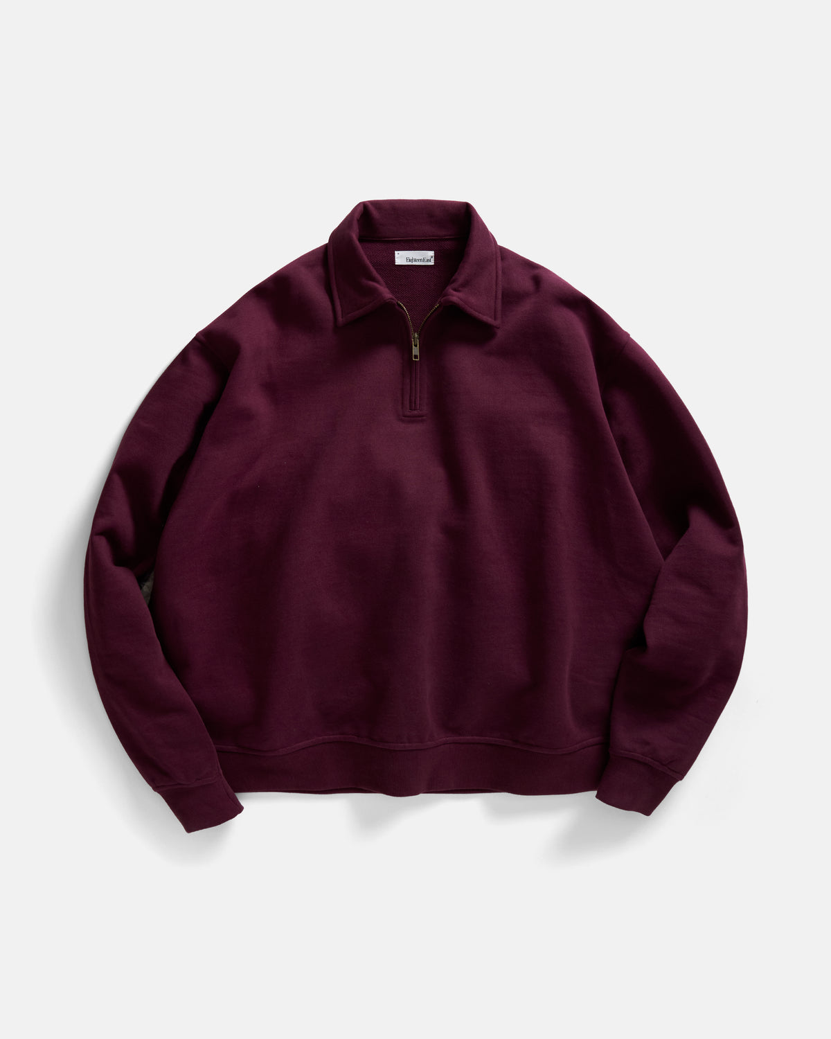 COLLAN ZIP COLLARED SWEATSHIRT - BORDEAUX 19oz. ALL COTTON LOOPBACK TERRY FLEECE