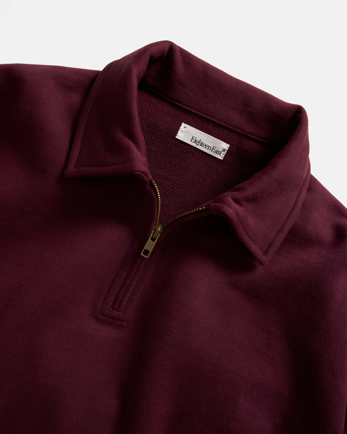 COLLAN ZIP COLLARED SWEATSHIRT - BORDEAUX 19oz. ALL COTTON LOOPBACK TERRY FLEECE