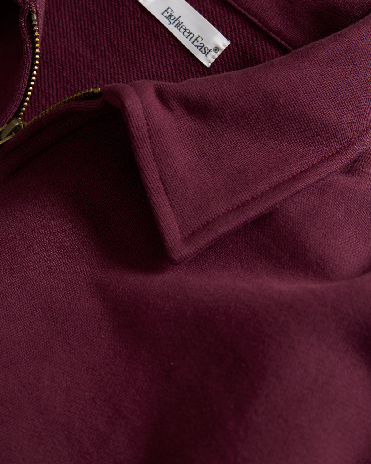 COLLAN ZIP COLLARED SWEATSHIRT - BORDEAUX 19oz. ALL COTTON LOOPBACK TERRY FLEECE
