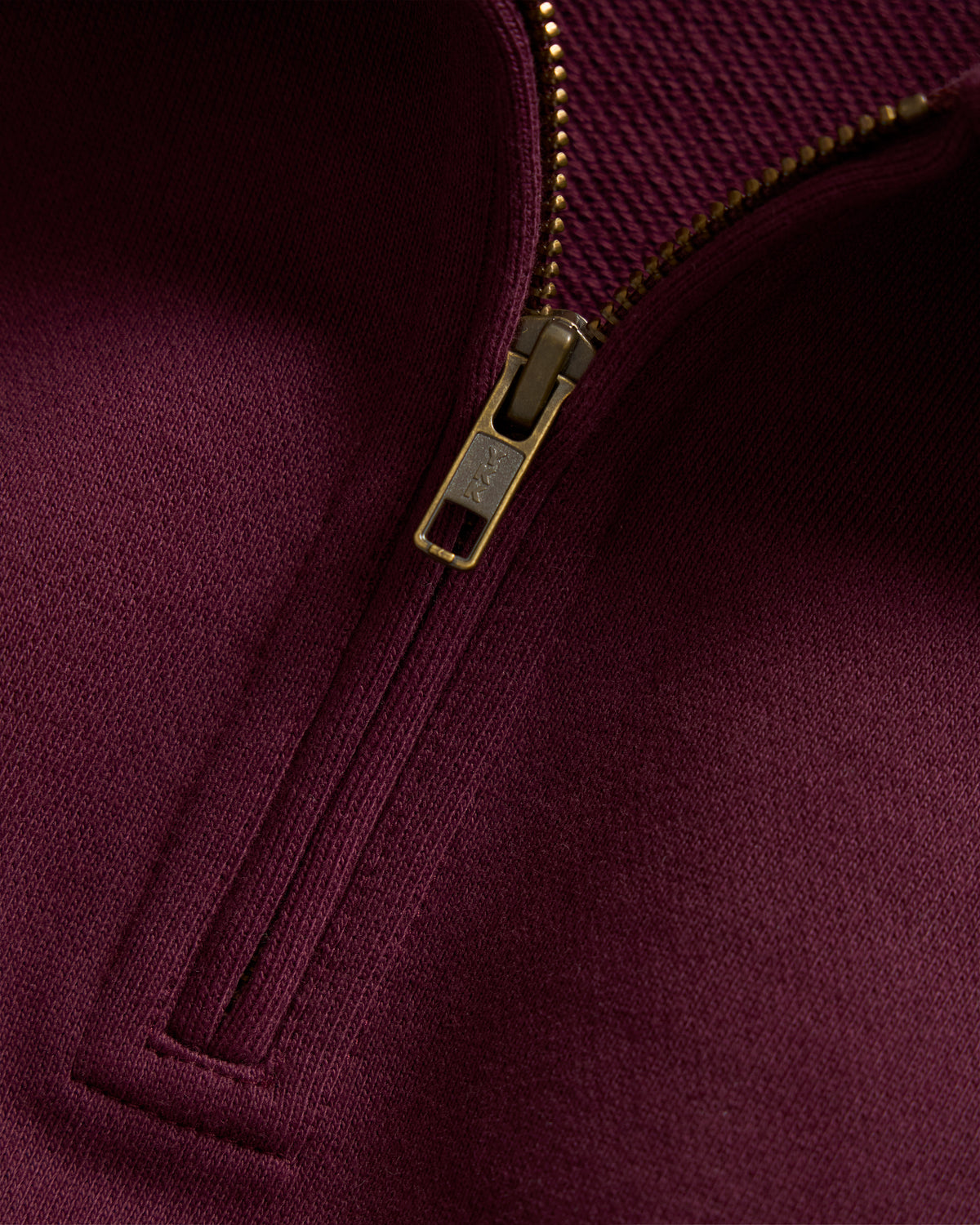 COLLAN ZIP COLLARED SWEATSHIRT - BORDEAUX 19oz. ALL COTTON LOOPBACK TERRY FLEECE