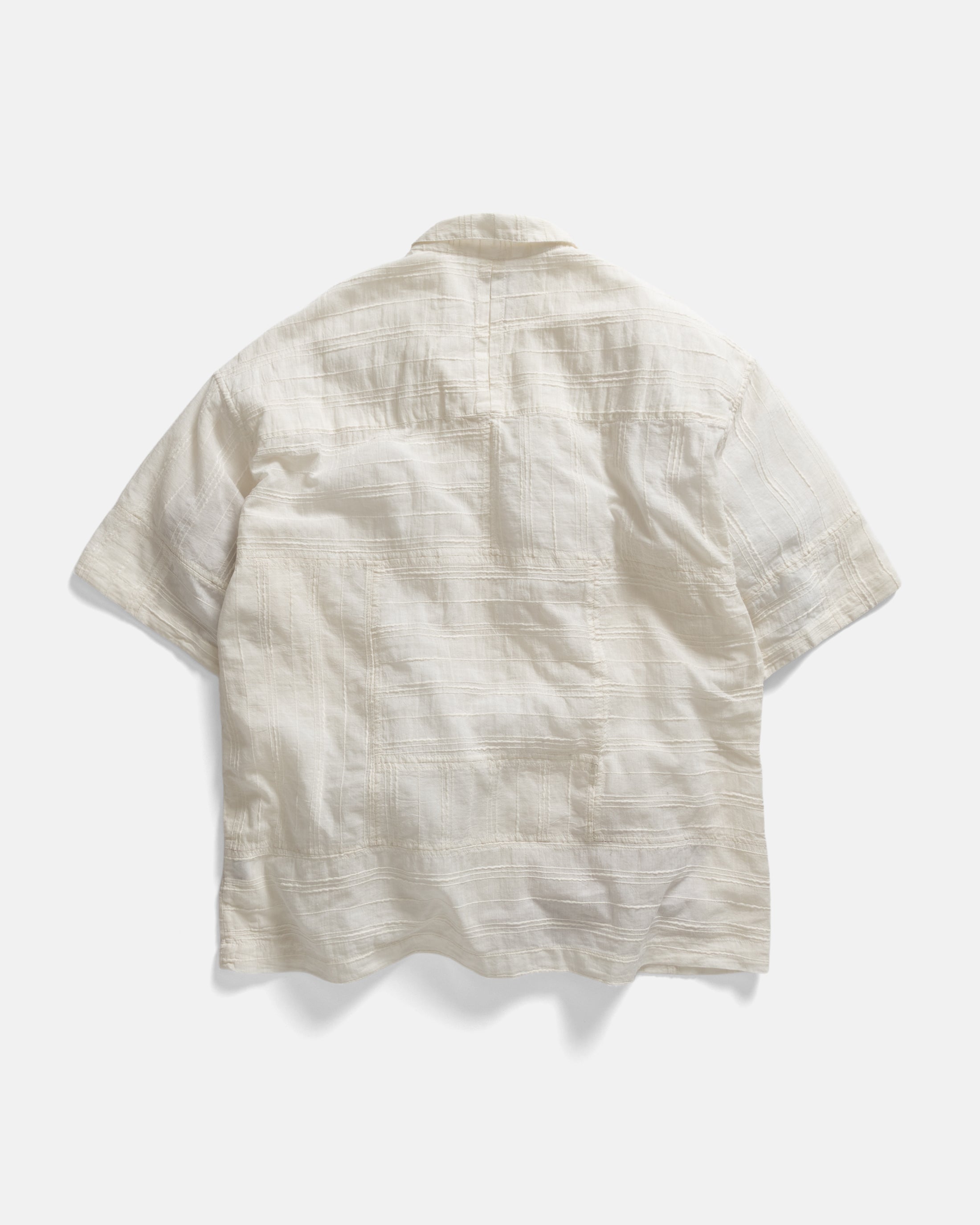 SS AGEROLA LATTICE STITCHED PATCHWORK SHIRT- TONAL WHITE SUMMER KHADI
