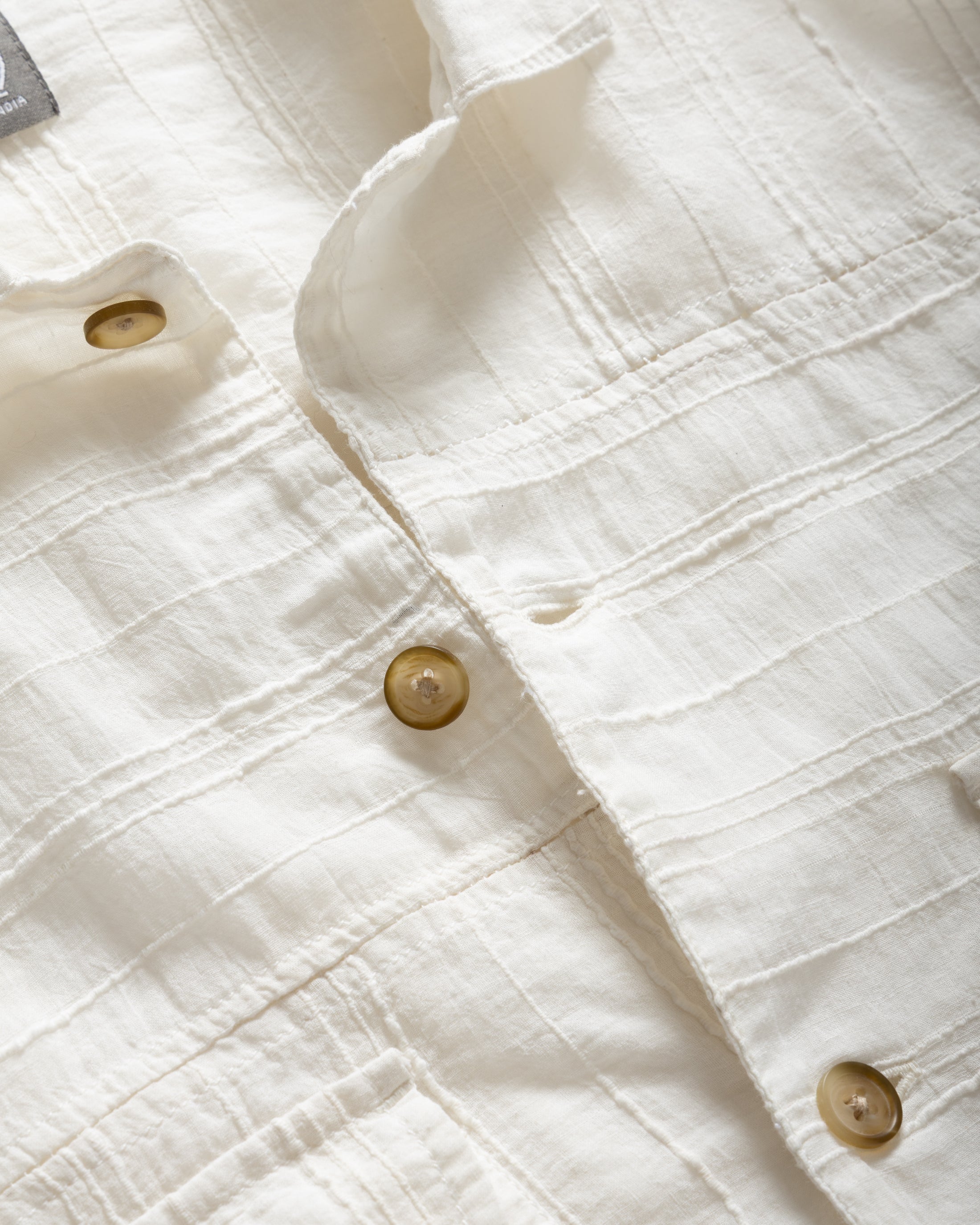 SS AGEROLA LATTICE STITCHED PATCHWORK SHIRT- TONAL WHITE SUMMER KHADI