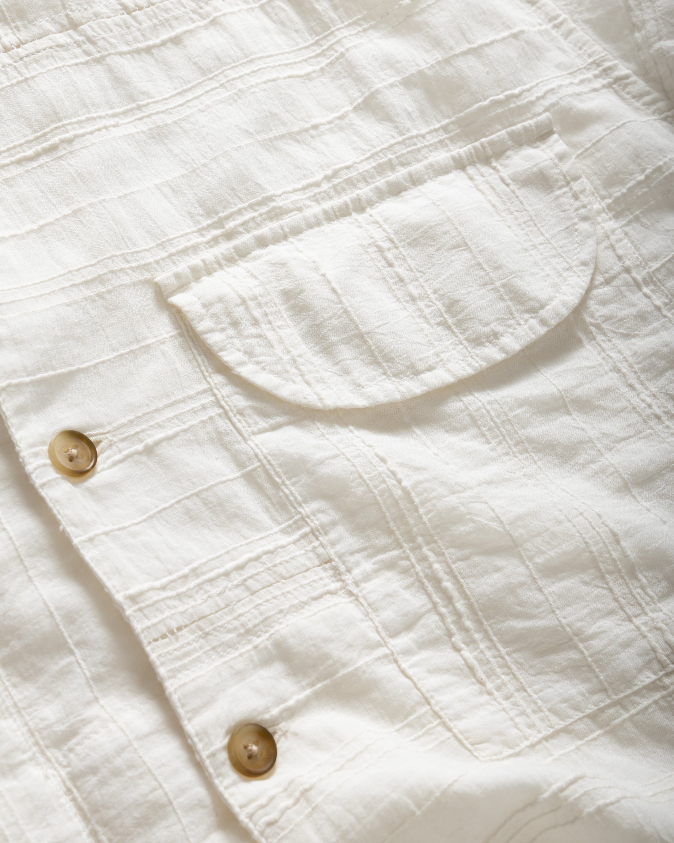 SS AGEROLA LATTICE STITCHED PATCHWORK SHIRT- TONAL WHITE SUMMER KHADI