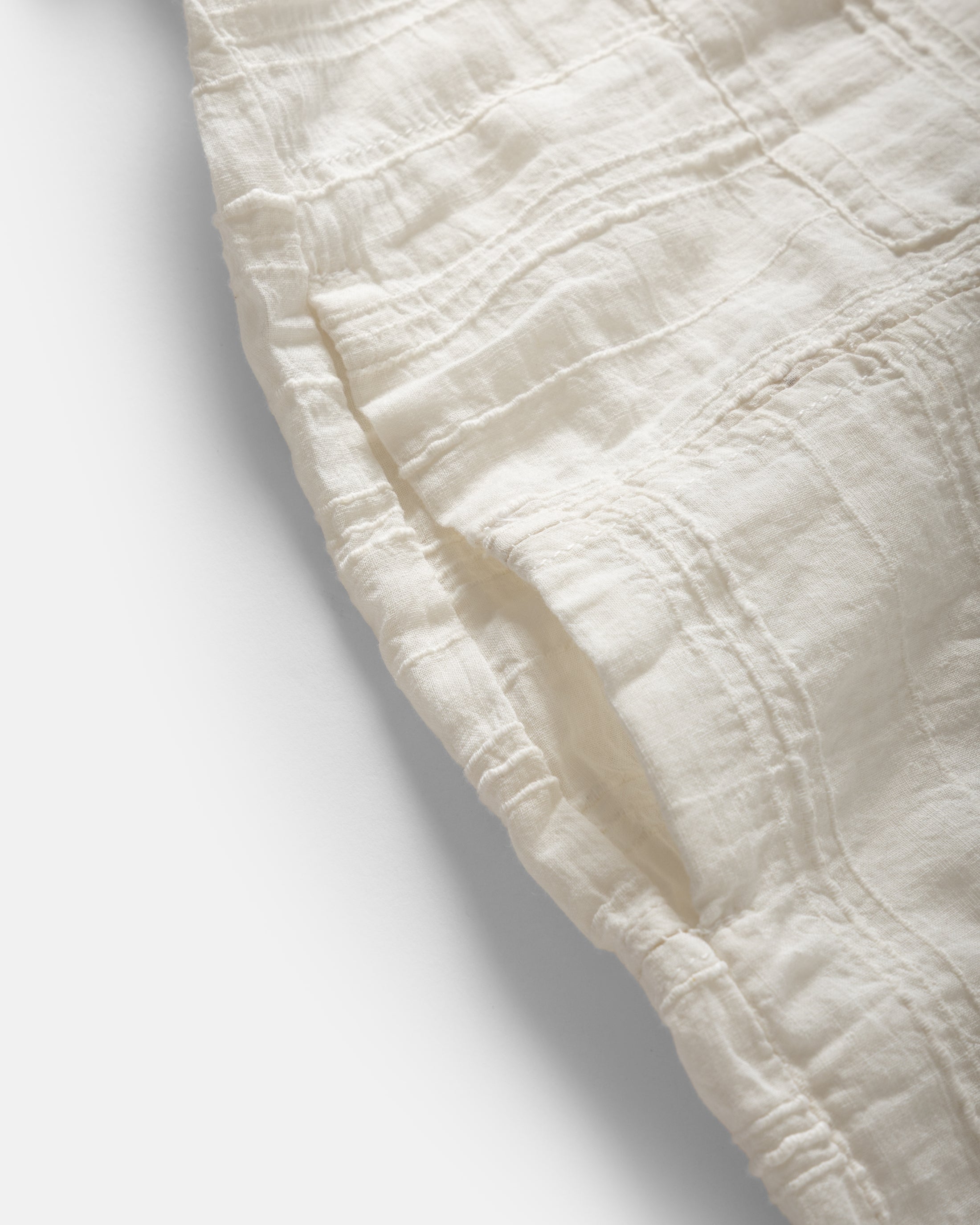 SS AGEROLA LATTICE STITCHED PATCHWORK SHIRT- TONAL WHITE SUMMER KHADI