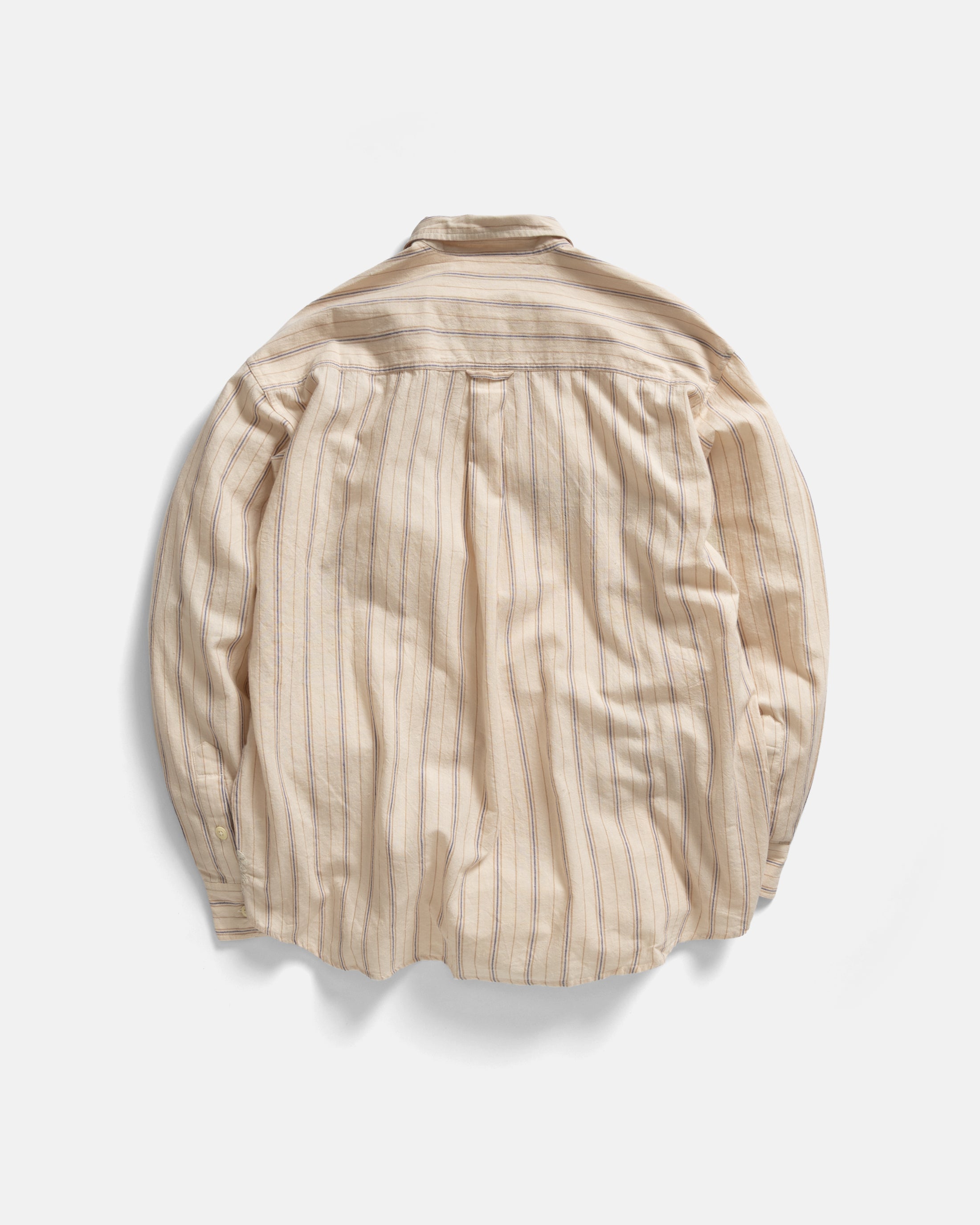 JESPER VINTAGE BUTTON DOWN SHIRT - ECRU / SAND / FRENCH BLUE STRIPED KHADI COTTON