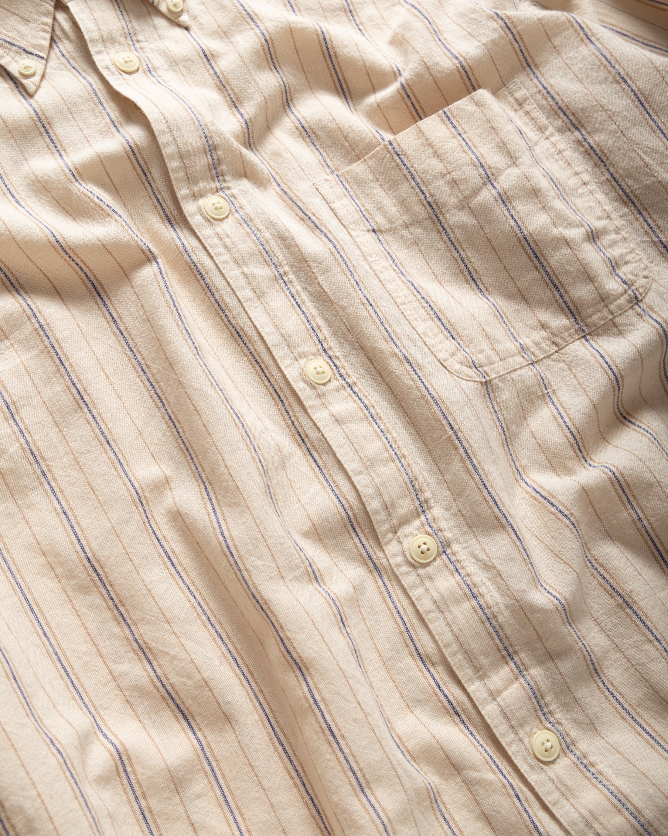 JESPER VINTAGE BUTTON DOWN SHIRT - ECRU / SAND / FRENCH BLUE STRIPED KHADI COTTON