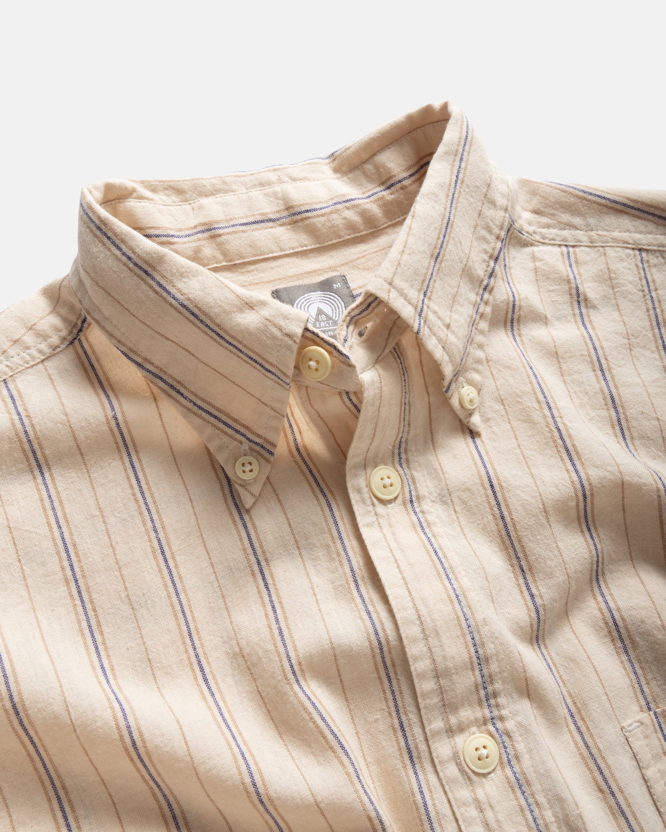JESPER VINTAGE BUTTON DOWN SHIRT - ECRU / SAND / FRENCH BLUE STRIPED KHADI COTTON