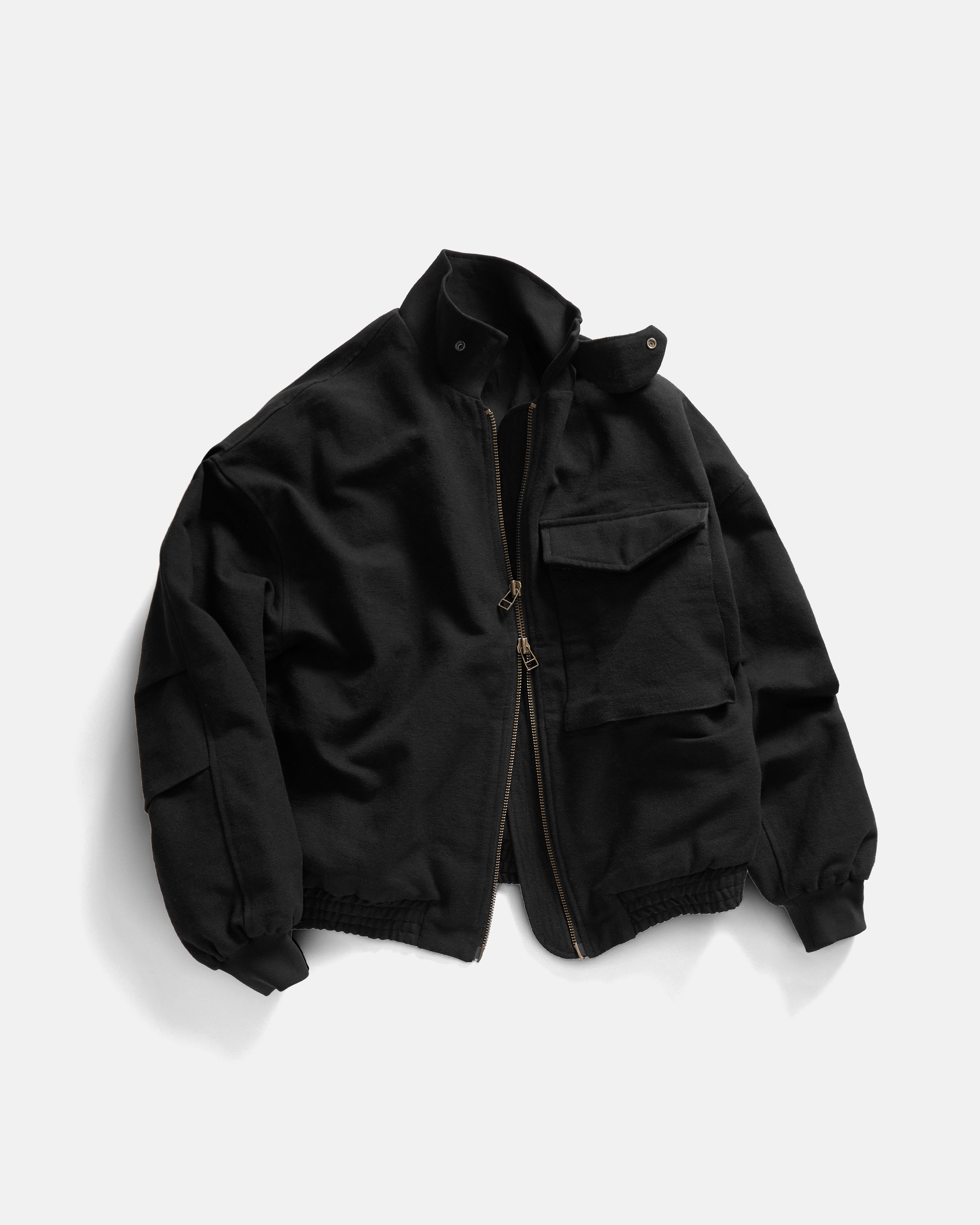 ASYMMETRIC WEP FLIGHT JACKET - BLACK HANDSPUN COTTON CANVAS