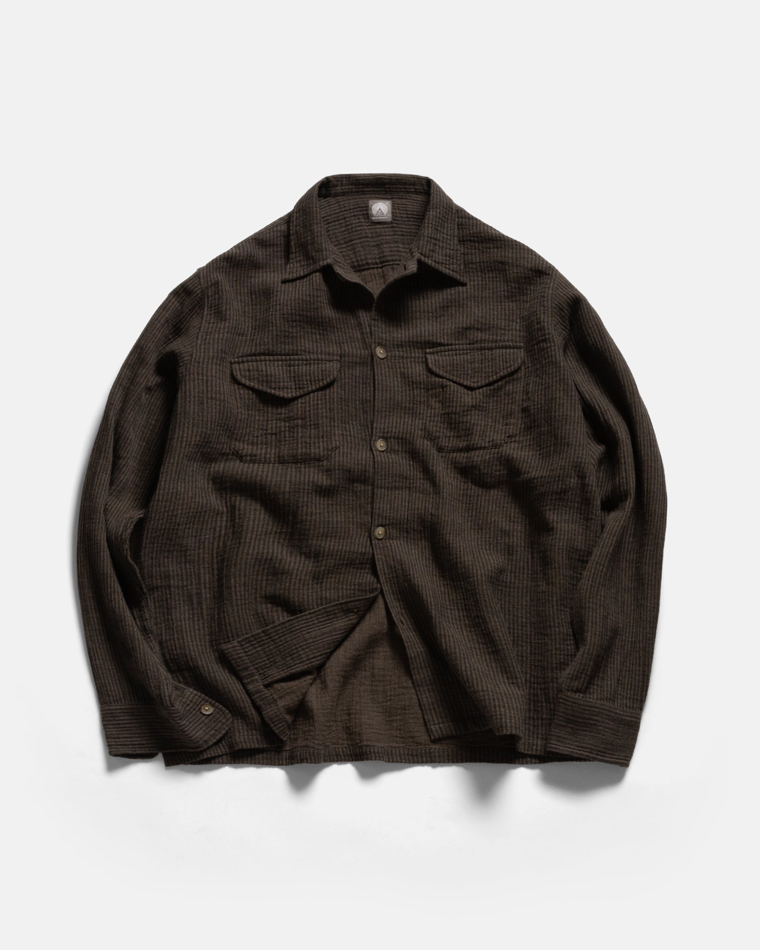 WES STRAIGHT HEM WORK SHIRT - DRIED ALMOND / BLACK DOUBLE GAUZE COTTON