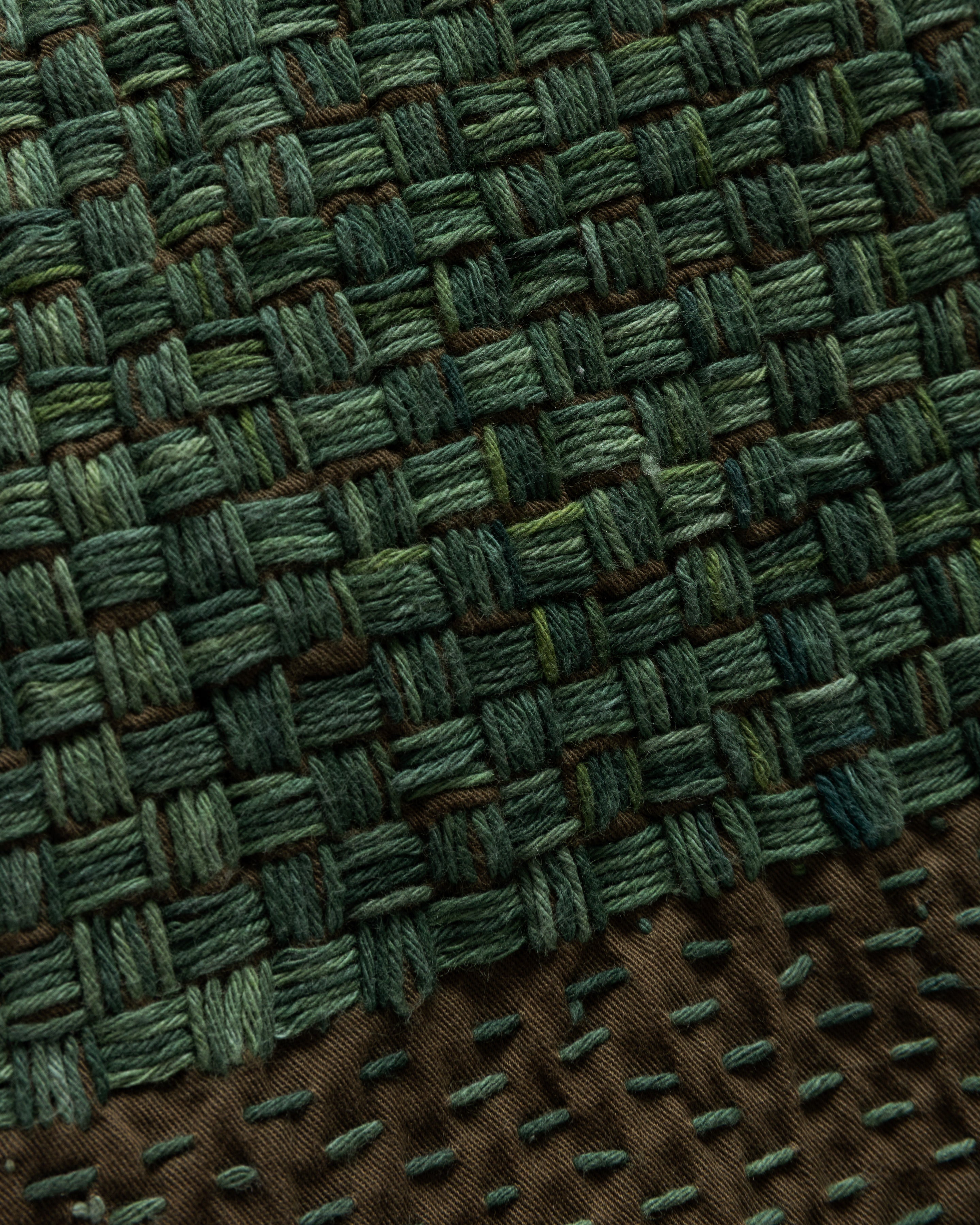 JAIPUR EASY SHORTS - OLIVE / "GRINDIGO" PATCHWORK KANTHA STITCHED COTTON CANVAS