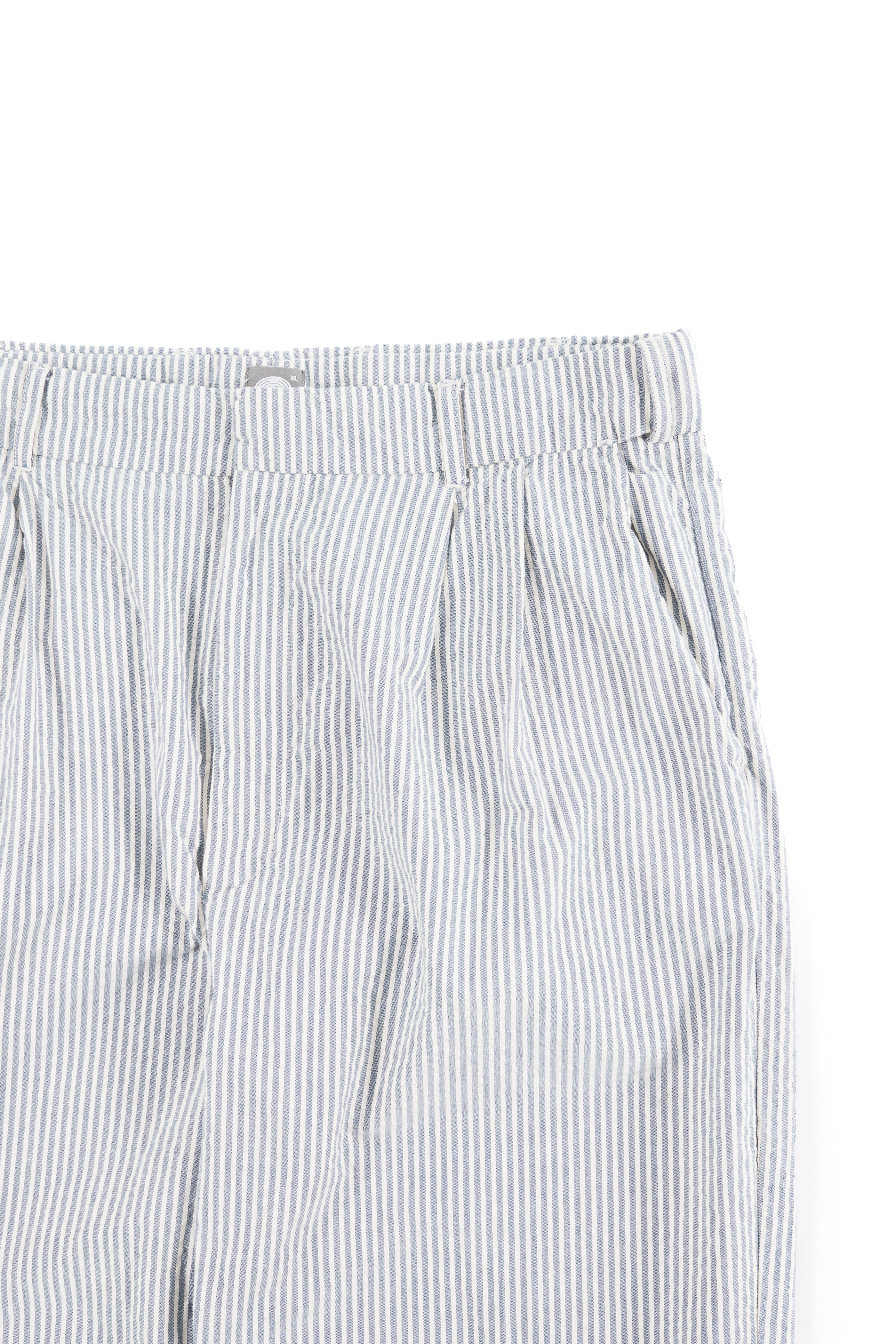 AUSTEN DOUBLE PLEAT PANT - ECRU / INDIGO COTTON SEERSUCKER