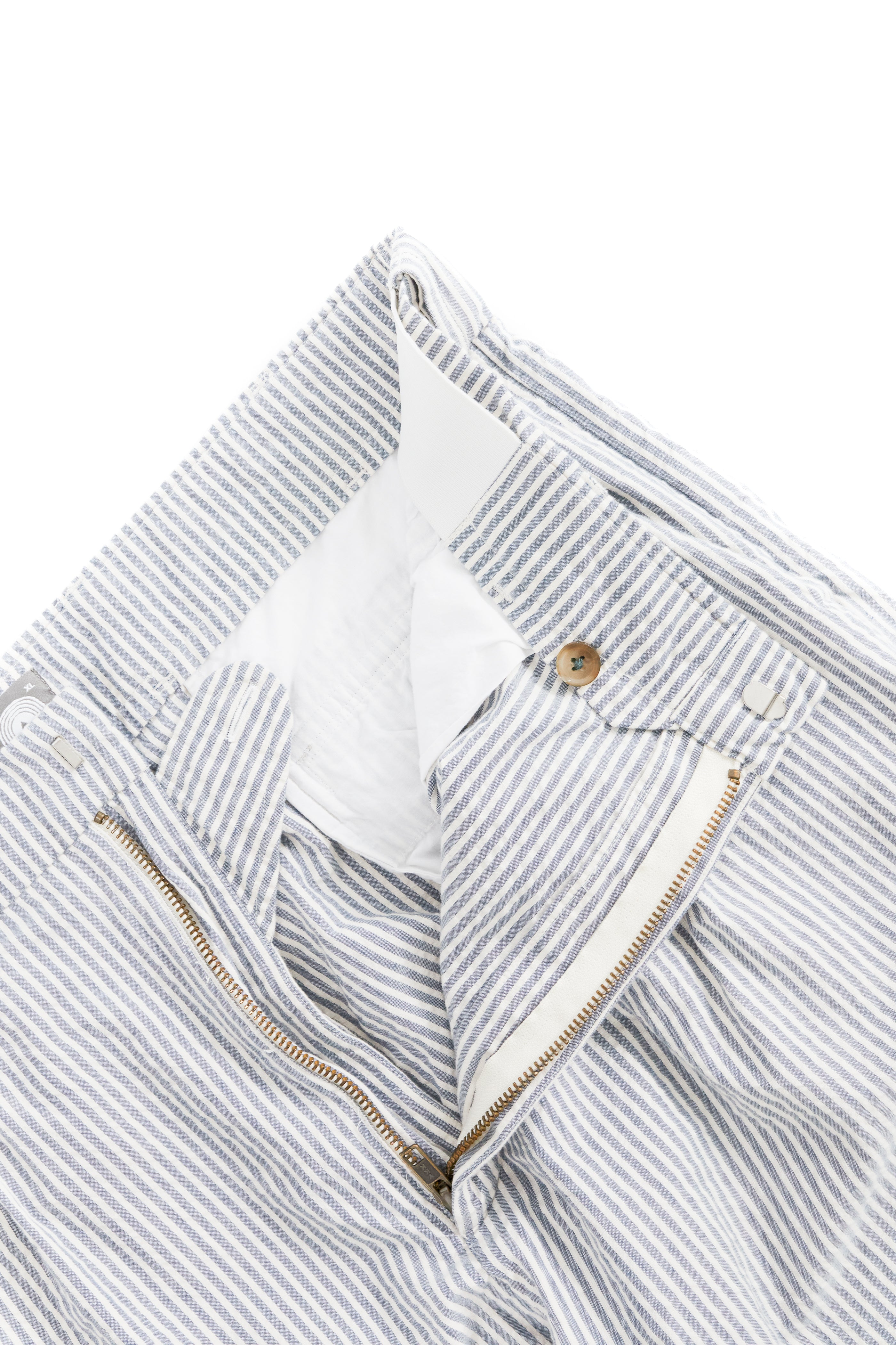 AUSTEN DOUBLE PLEAT PANT - ECRU / INDIGO COTTON SEERSUCKER