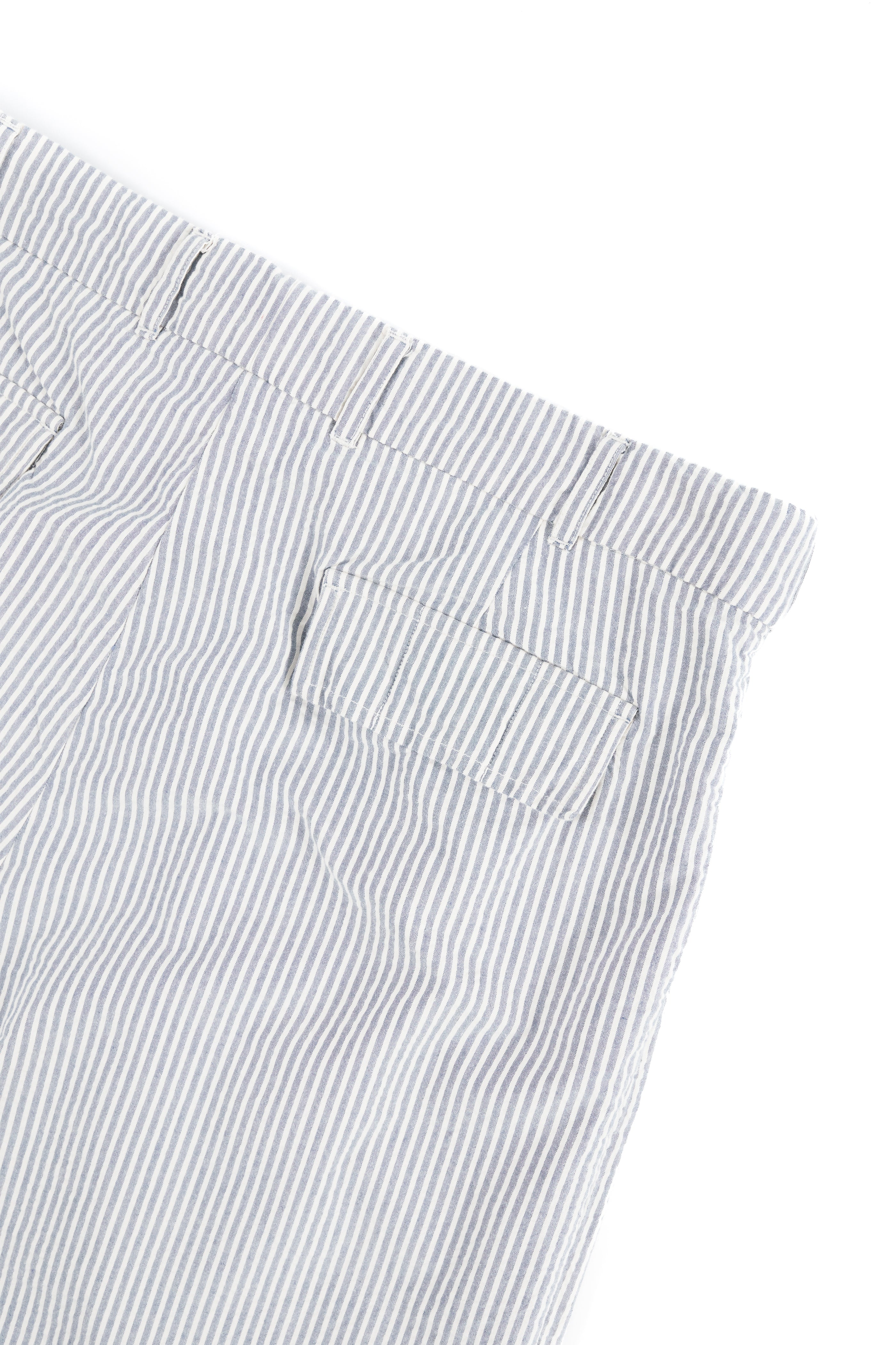 AUSTEN DOUBLE PLEAT PANT - ECRU / INDIGO COTTON SEERSUCKER AUSTEN DOUBLE PLEAT PANT - ECRU / INDIGO COTTON SEERSUCKER