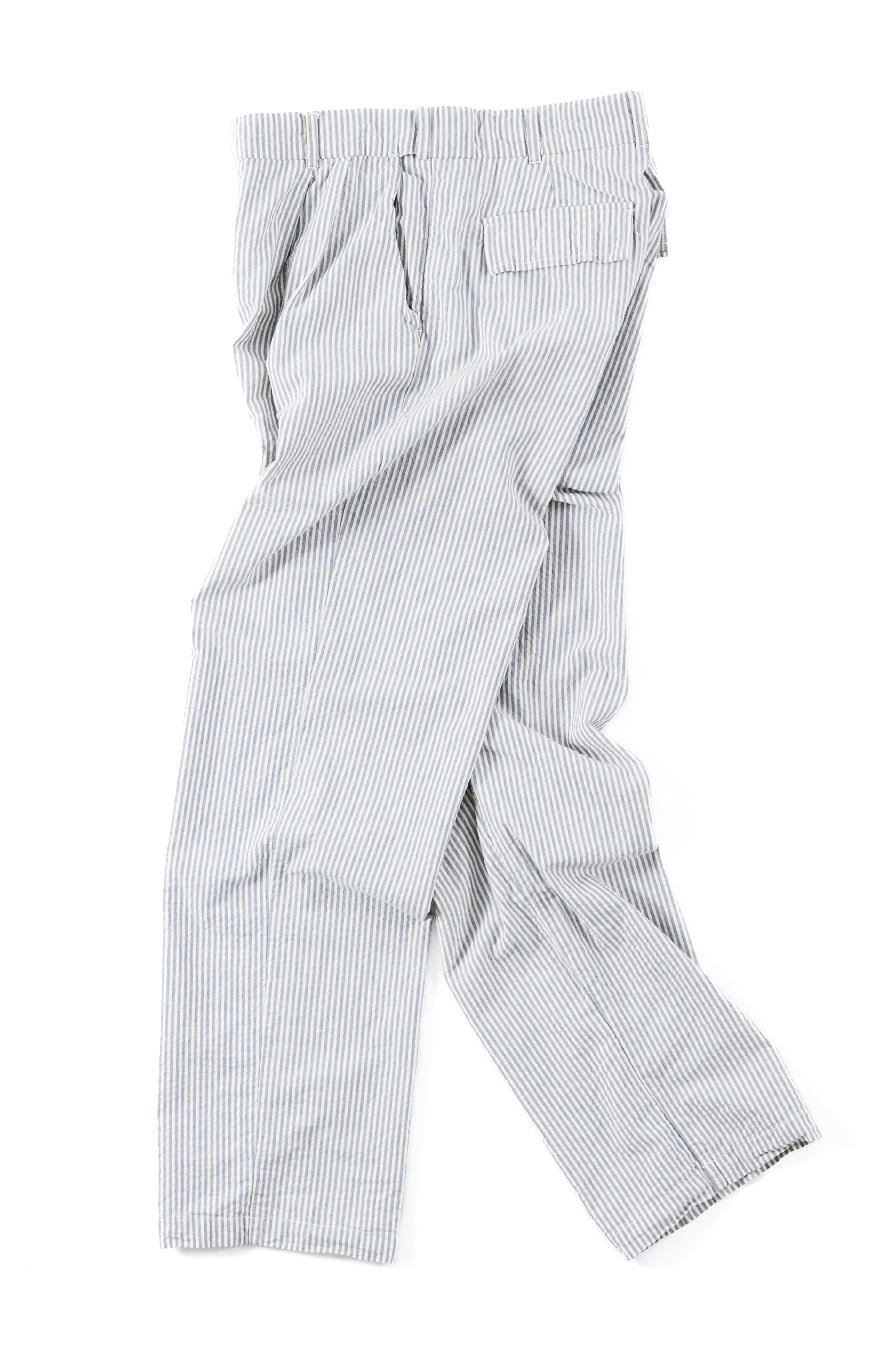 AUSTEN DOUBLE PLEAT PANT - ECRU / INDIGO COTTON SEERSUCKER