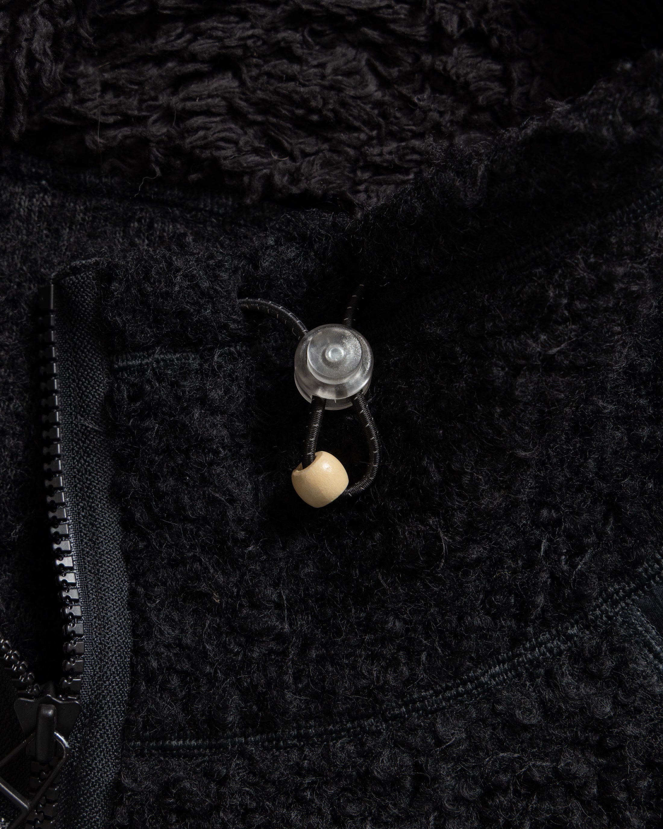 EAST STUDIES MS-110 ESCEP JACKET - ELFIN SADDLE "FOHAIR" BLENDED WOOLEN BOUCLÉ / WASHED BLACK RIPSTOP COTTON