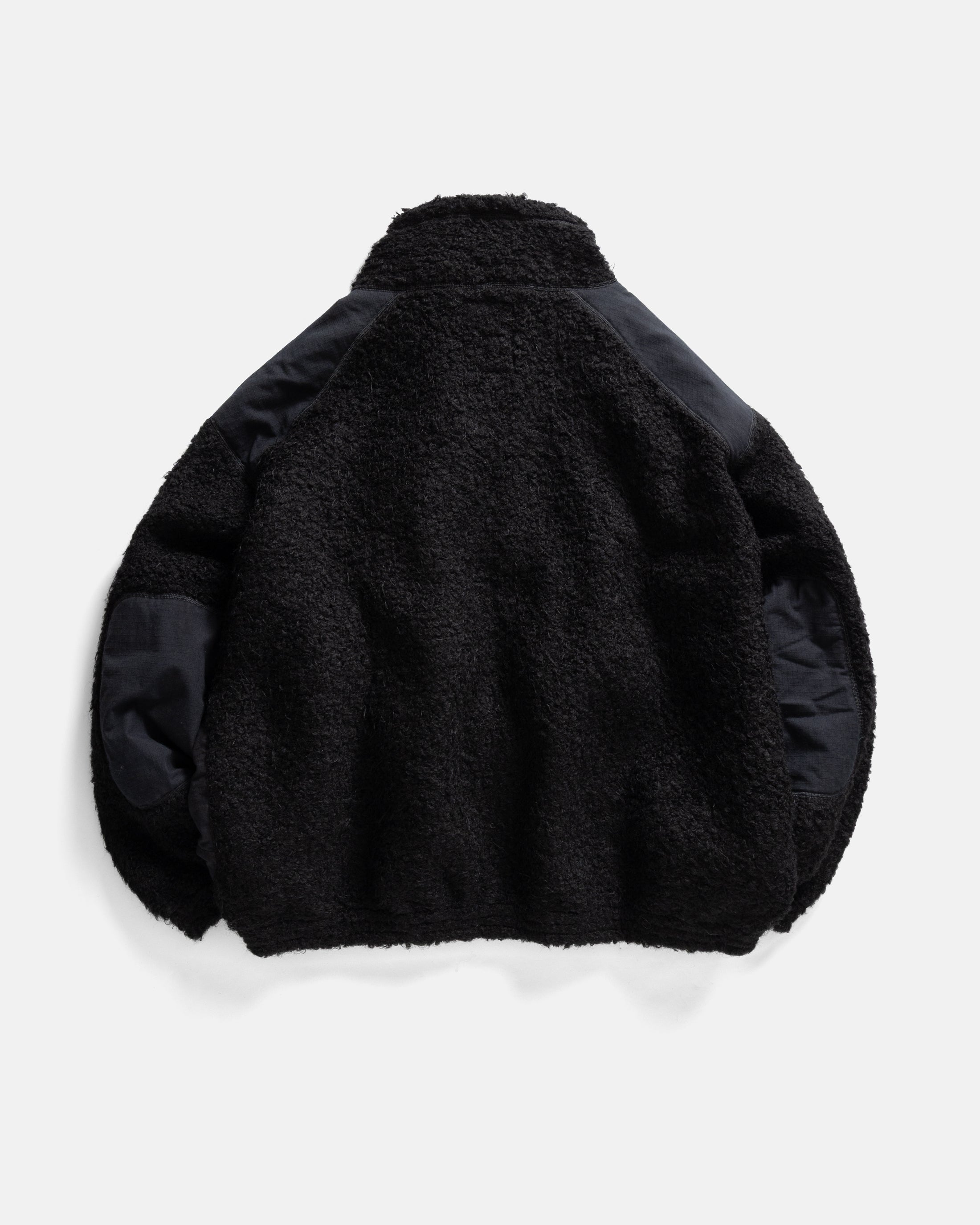 EAST STUDIES MS-110 ESCEP JACKET - ELFIN SADDLE "FOHAIR" BLENDED WOOLEN BOUCLÉ / WASHED BLACK RIPSTOP COTTON