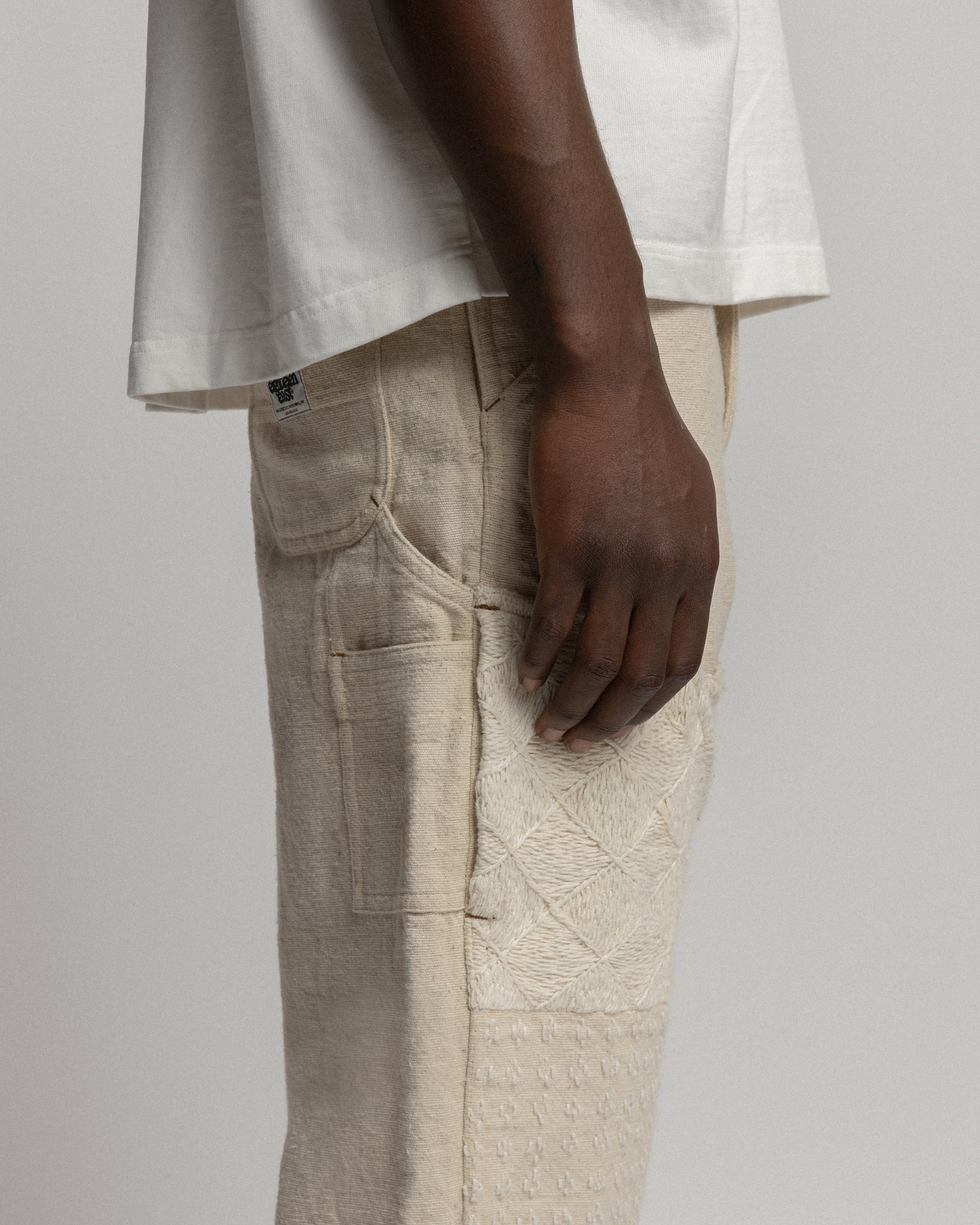 ELI HAND-EMBROIDERED DOUBLE KNEE WORK PANT - UNDYED ECRU HANDSPUN COTTON CANVAS