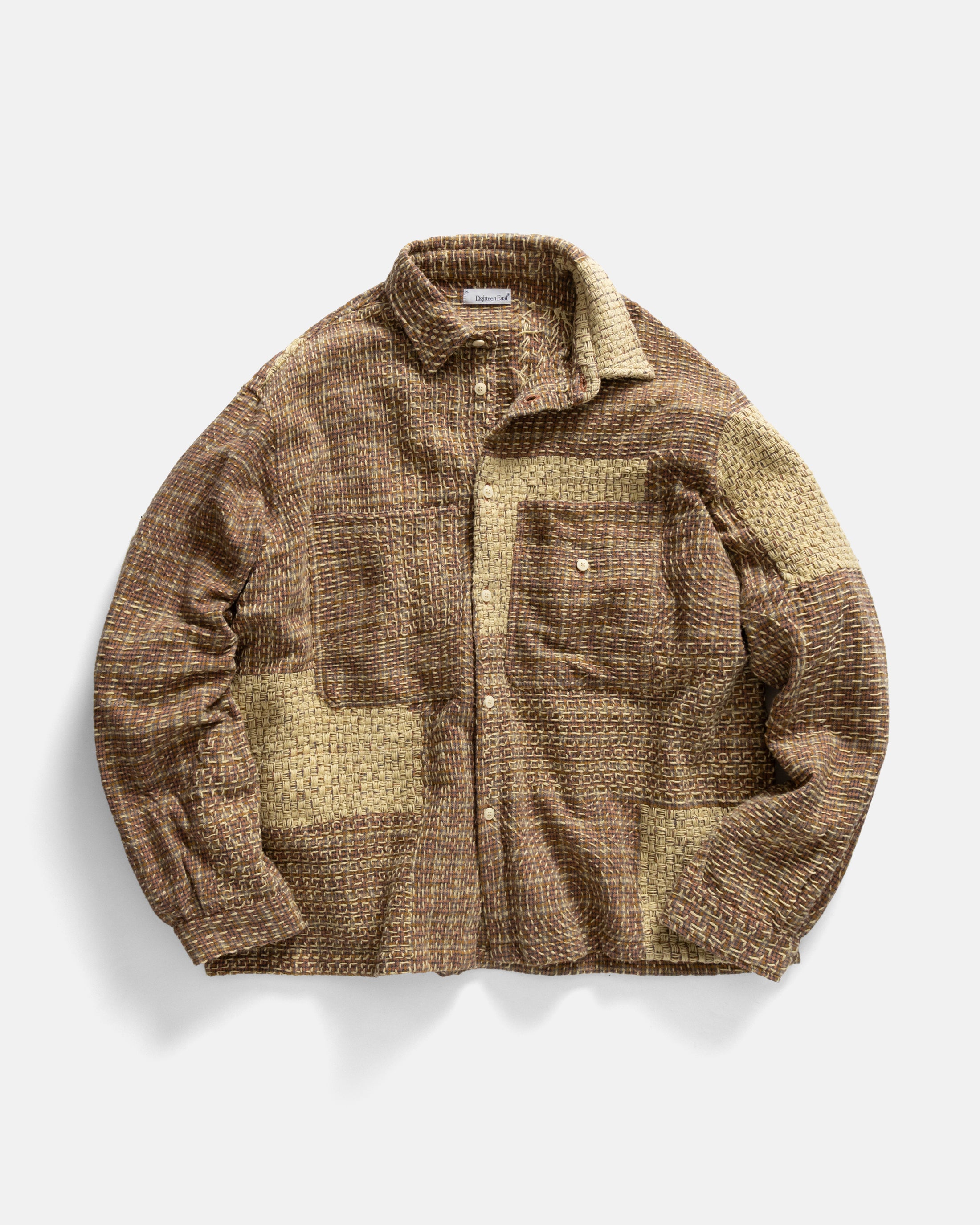 PILCHUCK HAND-EMBROIDERED OVERSHIRT - CLAY / BUTTER /TANGERINE / FOG / ECRU / LAVENDAR COTTON FLANNEL WITH KANTHA STITCHING