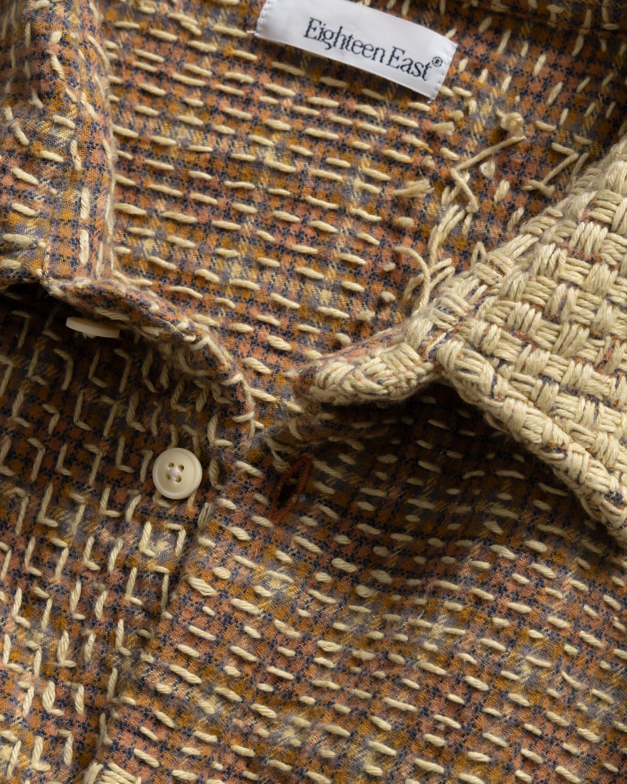 PILCHUCK HAND-EMBROIDERED OVERSHIRT - CLAY / BUTTER /TANGERINE / FOG / ECRU / LAVENDAR COTTON FLANNEL WITH KANTHA STITCHING