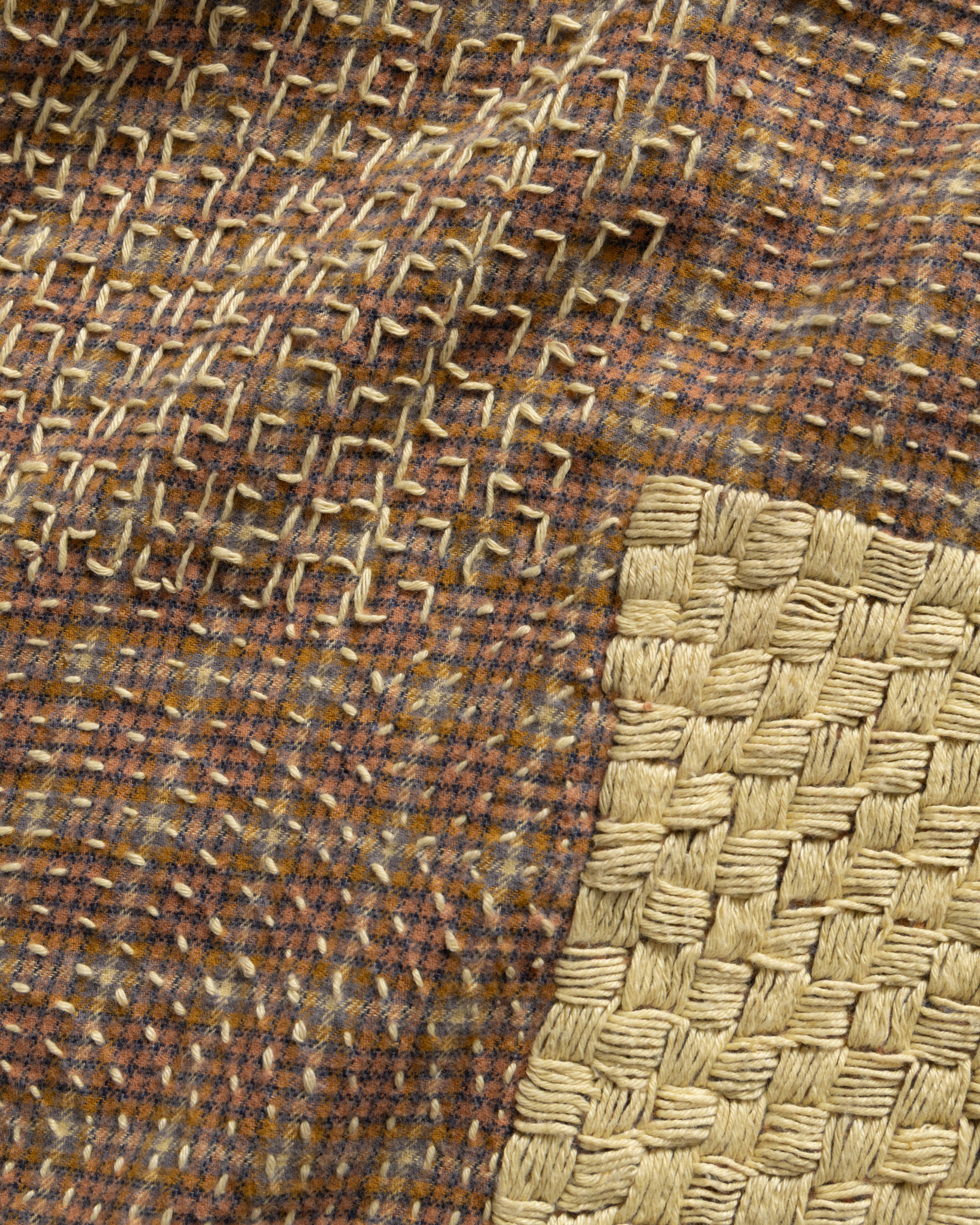 PILCHUCK HAND-EMBROIDERED OVERSHIRT - CLAY / BUTTER /TANGERINE / FOG / ECRU / LAVENDAR COTTON FLANNEL WITH KANTHA STITCHING