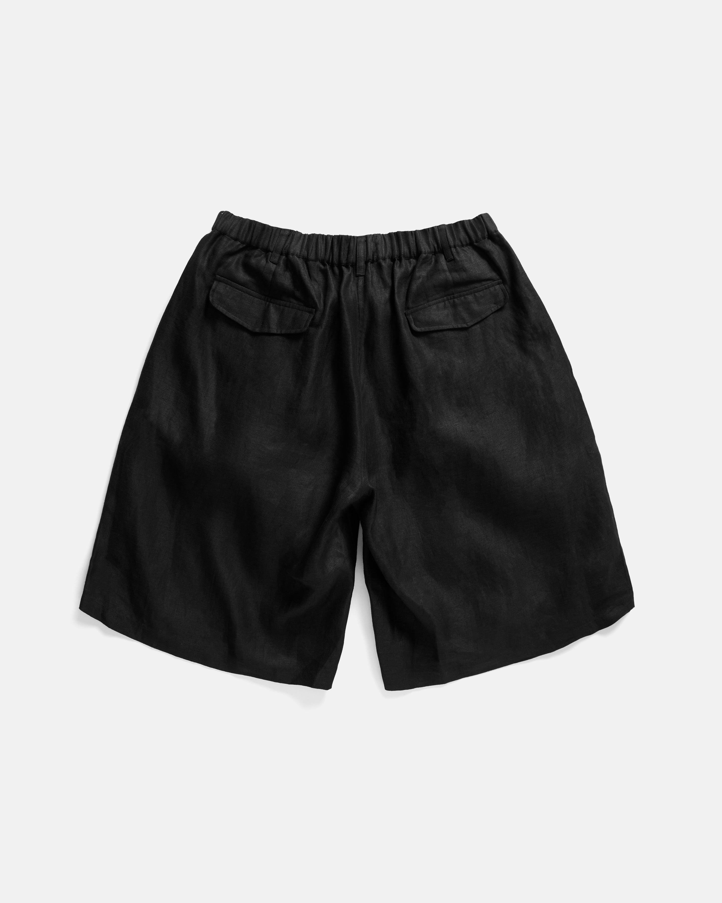 EMERY PLEATED BIG SHORTS - BLACK LINEN TWILL