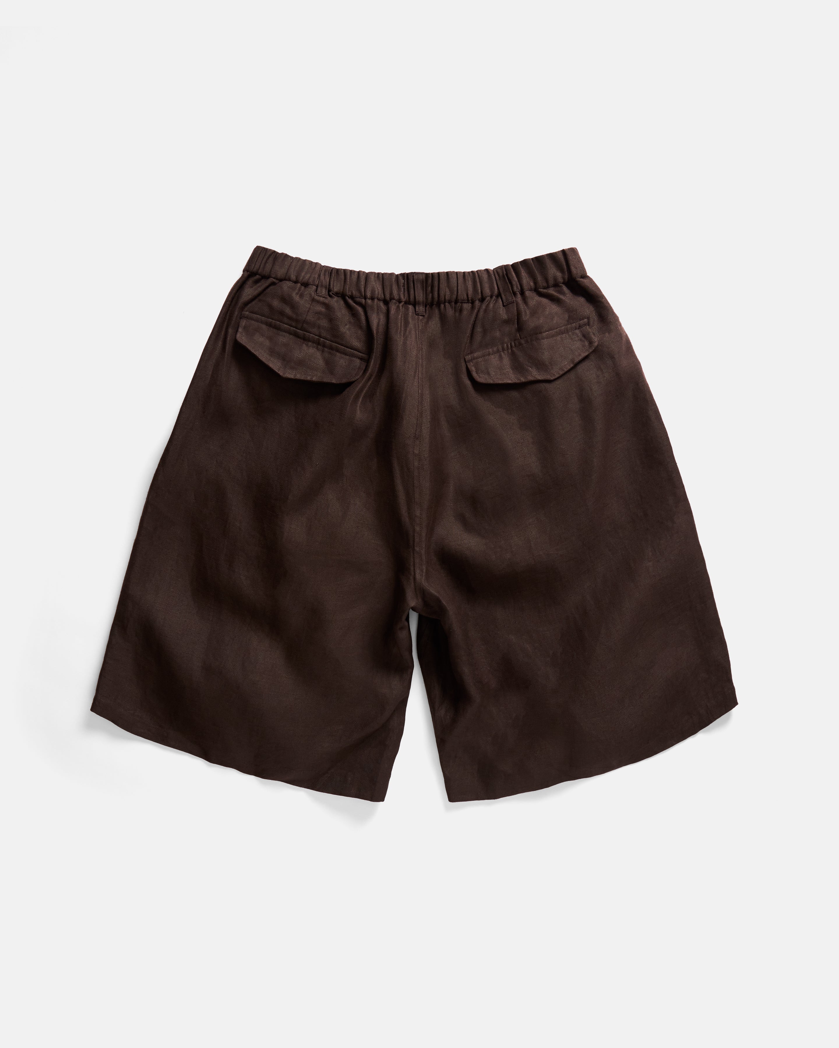 EMERY PLEATED BIG SHORTS - CHOCOLATE BROWN LINEN TWILL – 18 East