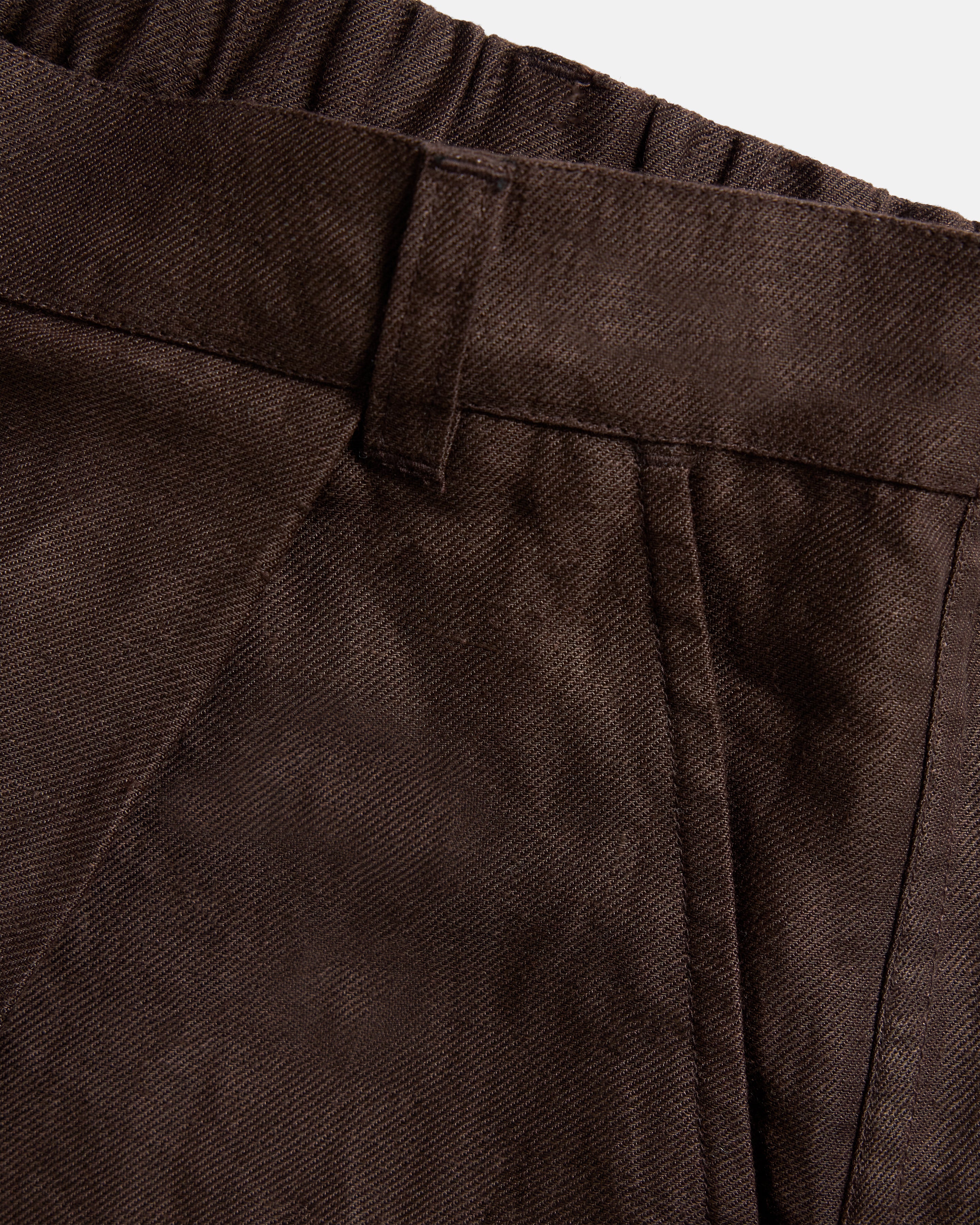 EMERY PLEATED BIG SHORTS - CHOCOLATE BROWN LINEN TWILL