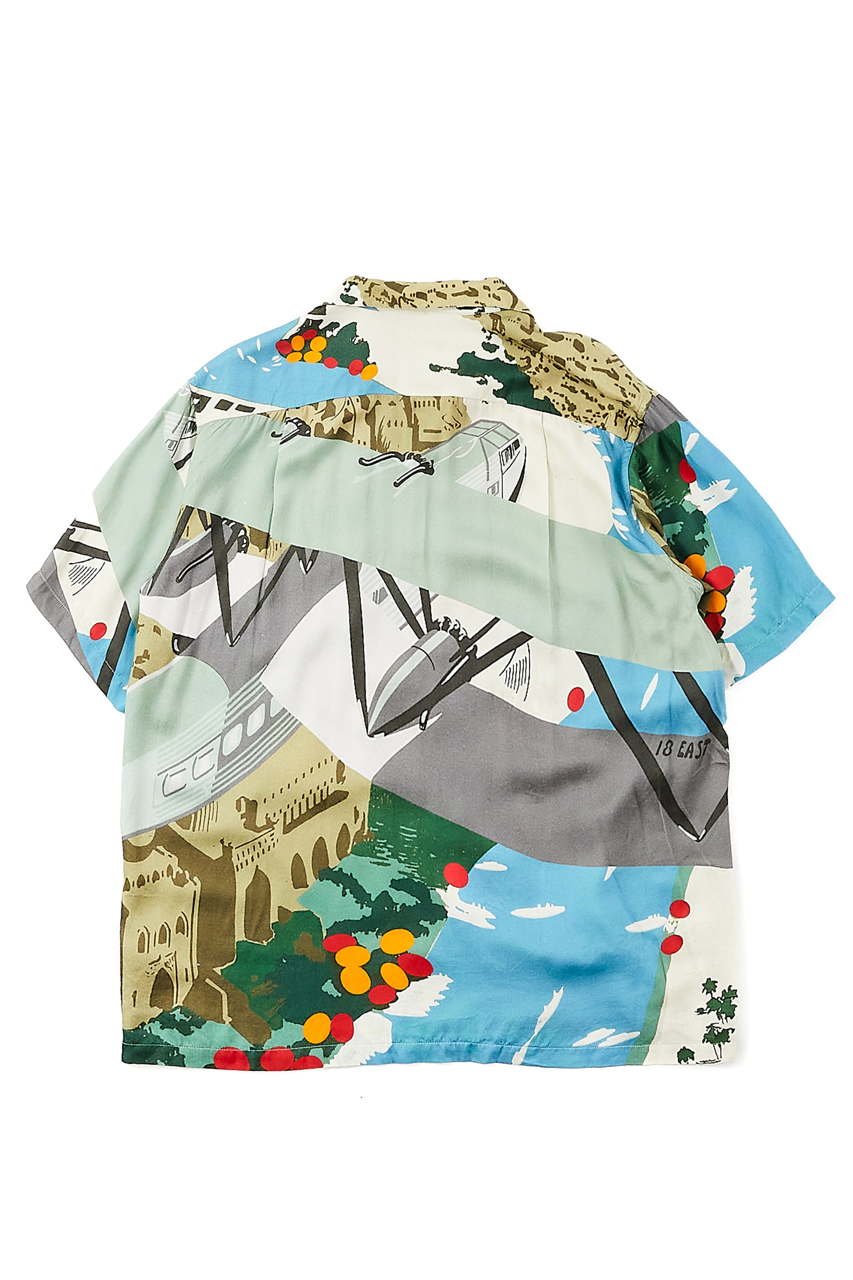 ISLE SS SHIRT - FLYOVER PRINTED VEGAN SILK