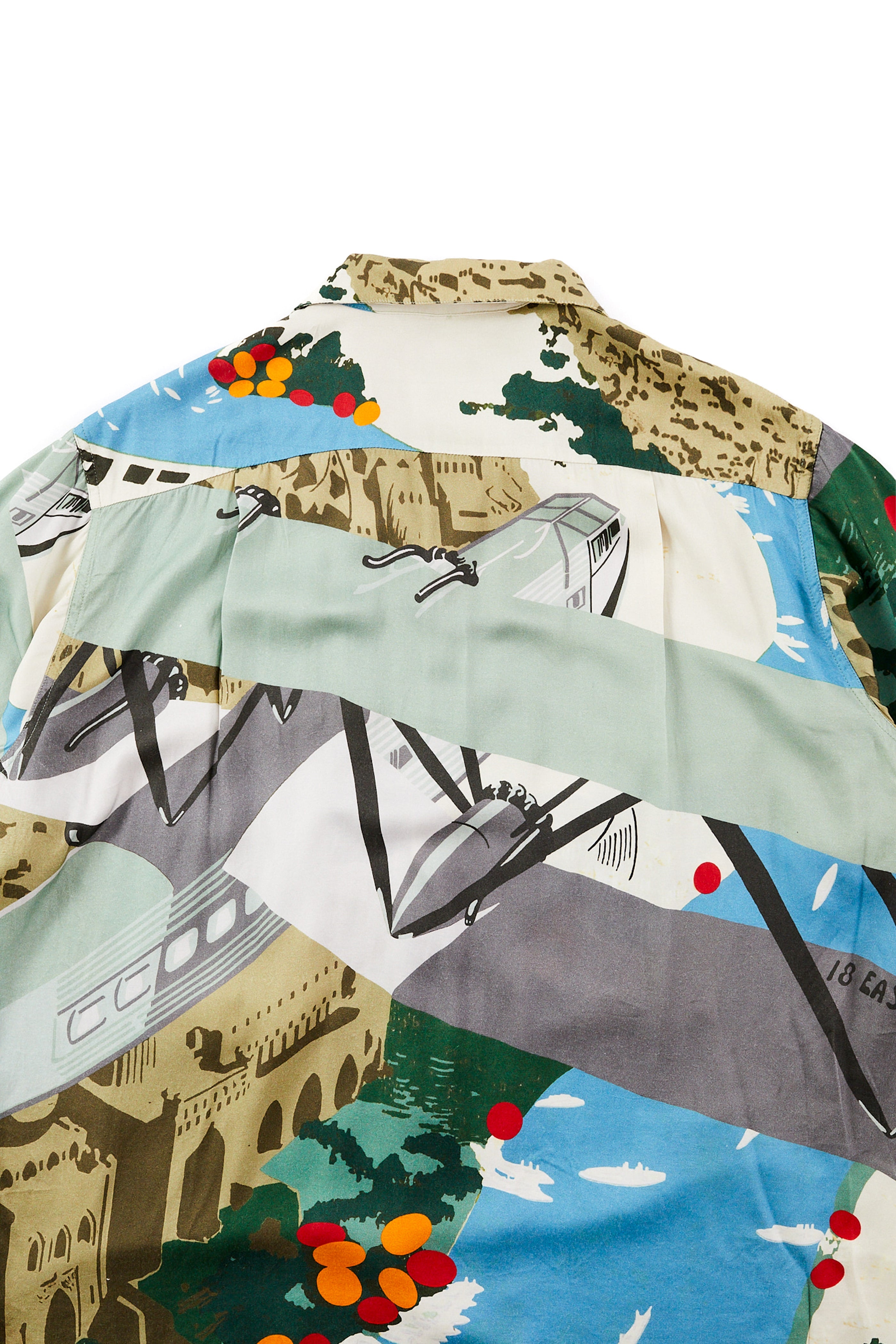 ISLE SS SHIRT - FLYOVER PRINTED VEGAN SILK