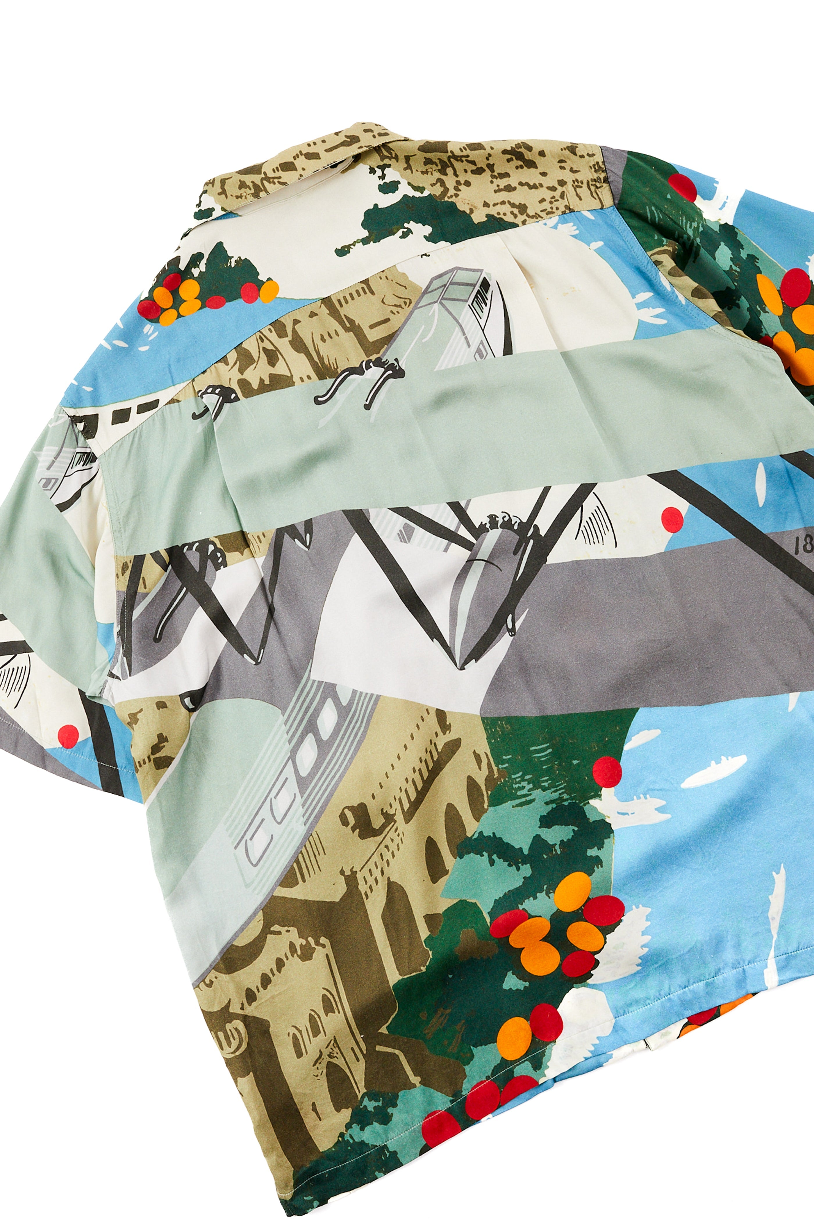ISLE SS SHIRT - FLYOVER PRINTED VEGAN SILK