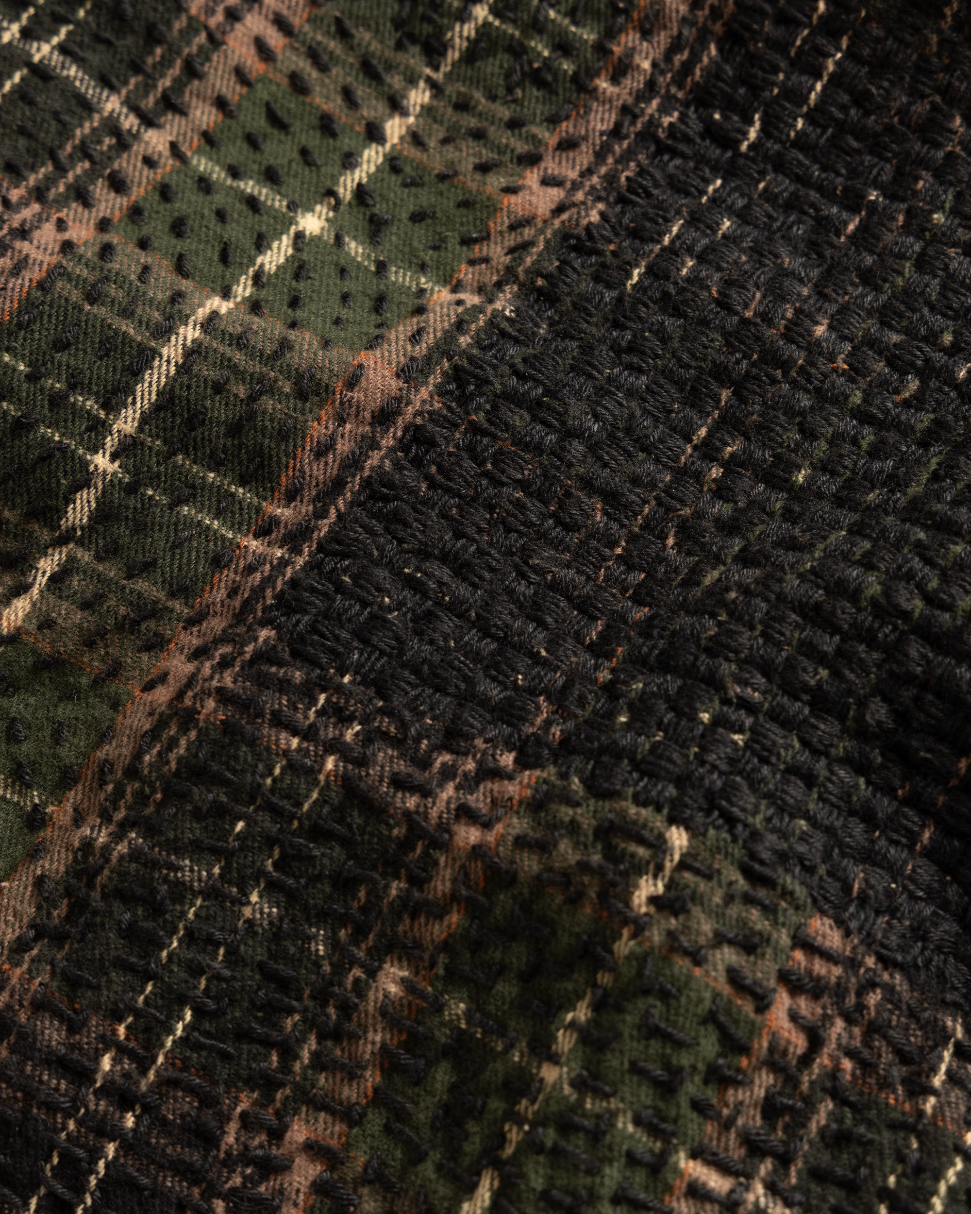 PILCHUCK HAND-EMBROIDERED OVERSHIRT - HUNTER / SHROOM / ECRU / CLAY COTTON FLANNEL WITH KANTHA STITCHING