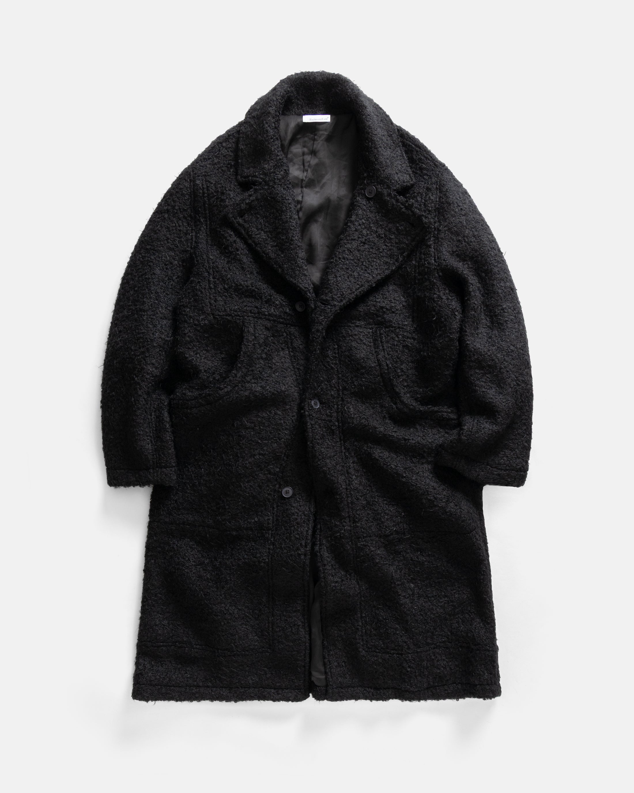 FABRY PANELED TOPCOAT - BLACK "FOHAIR" BLENDED WOOLEN BOUCLÉ
