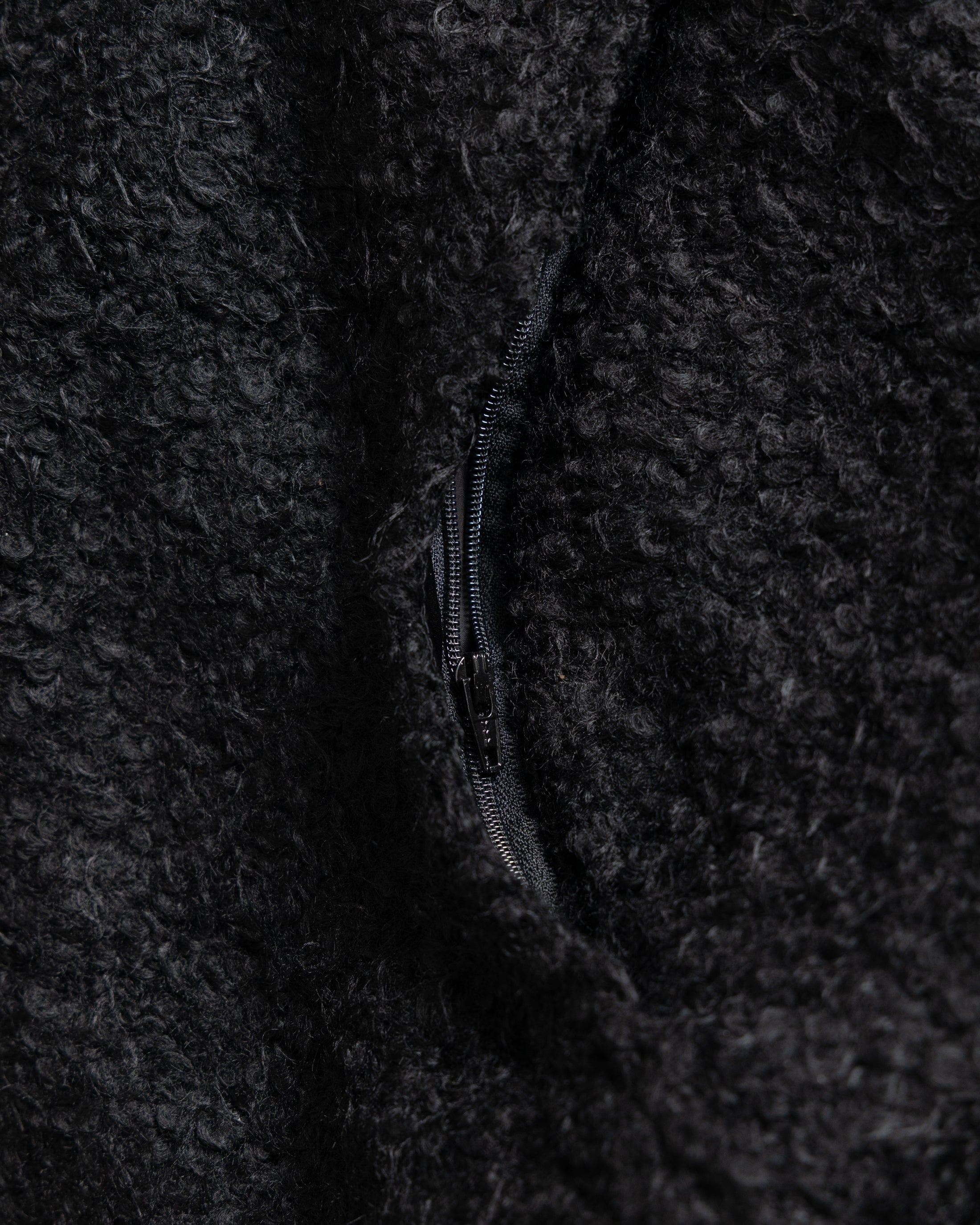 FABRY PANELED TOPCOAT - BLACK "FOHAIR" BLENDED WOOLEN BOUCLÉ