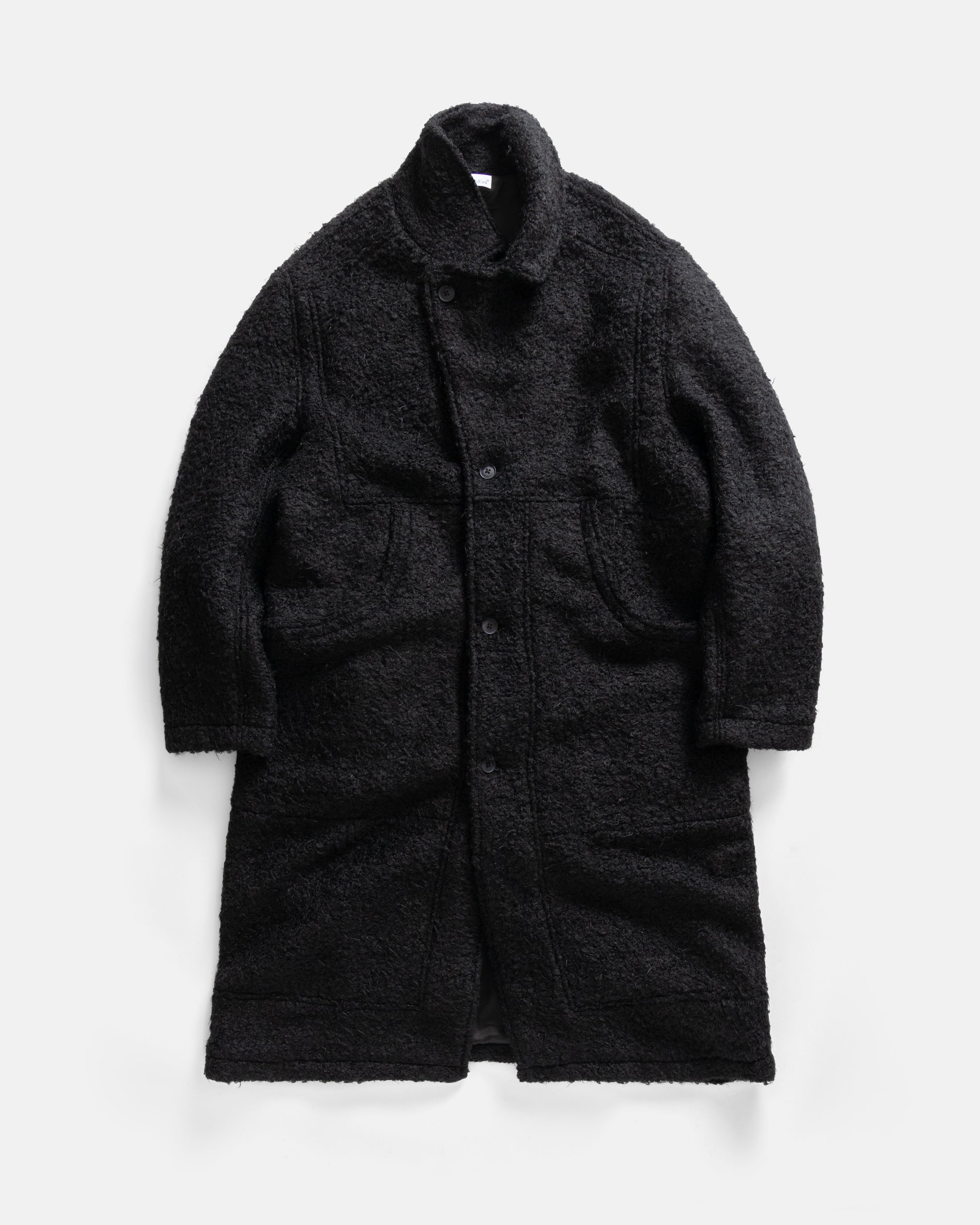 FABRY PANELED TOPCOAT - BLACK "FOHAIR" BLENDED WOOLEN BOUCLÉ