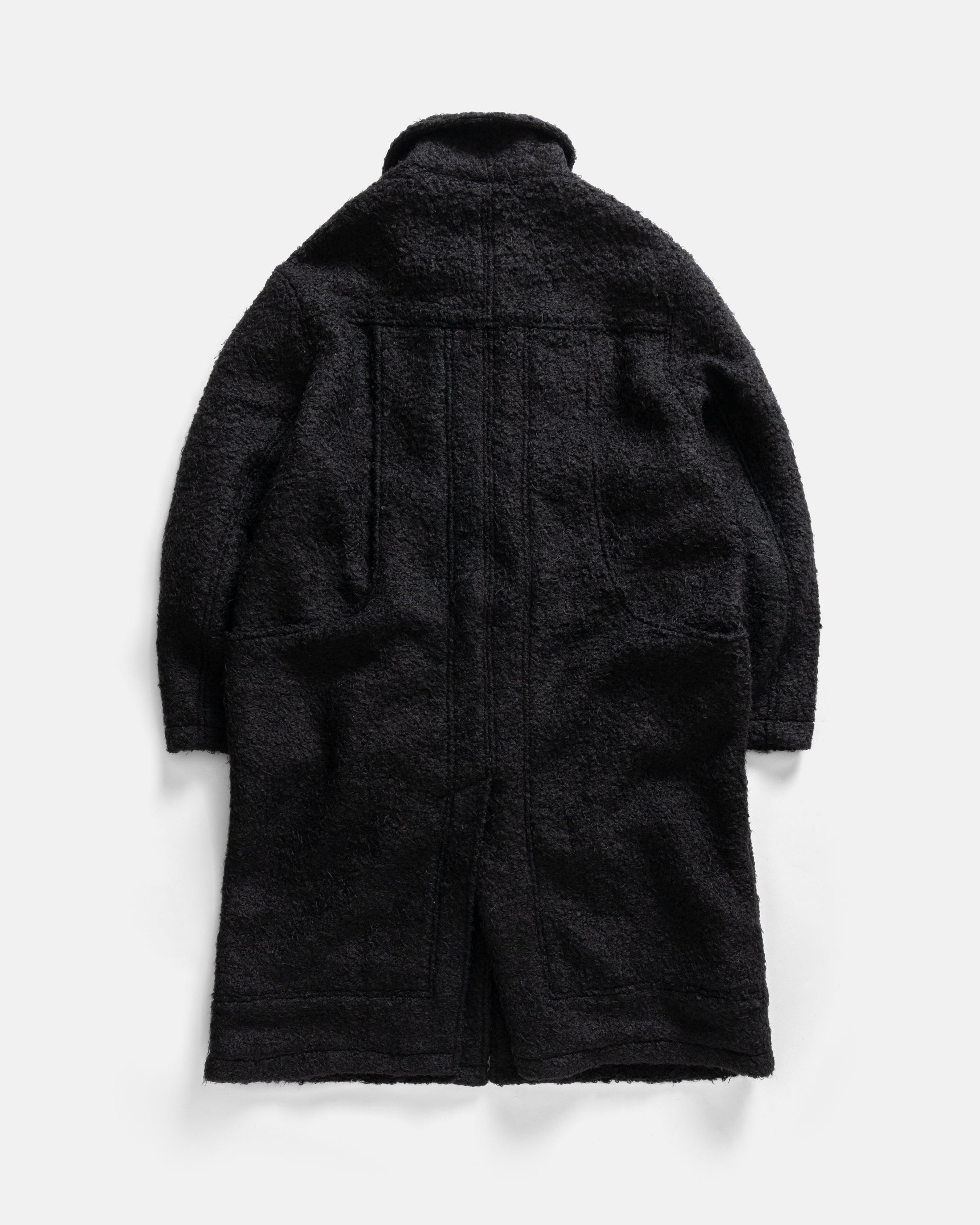 FABRY PANELED TOPCOAT - BLACK "FOHAIR" BLENDED WOOLEN BOUCLÉ