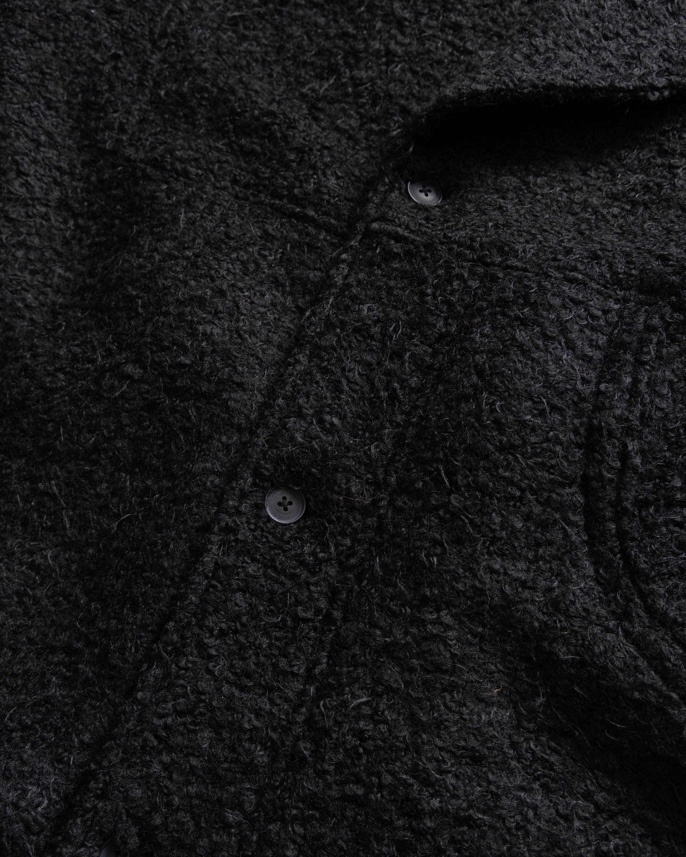 FABRY PANELED TOPCOAT - BLACK "FOHAIR" BLENDED WOOLEN BOUCLÉ