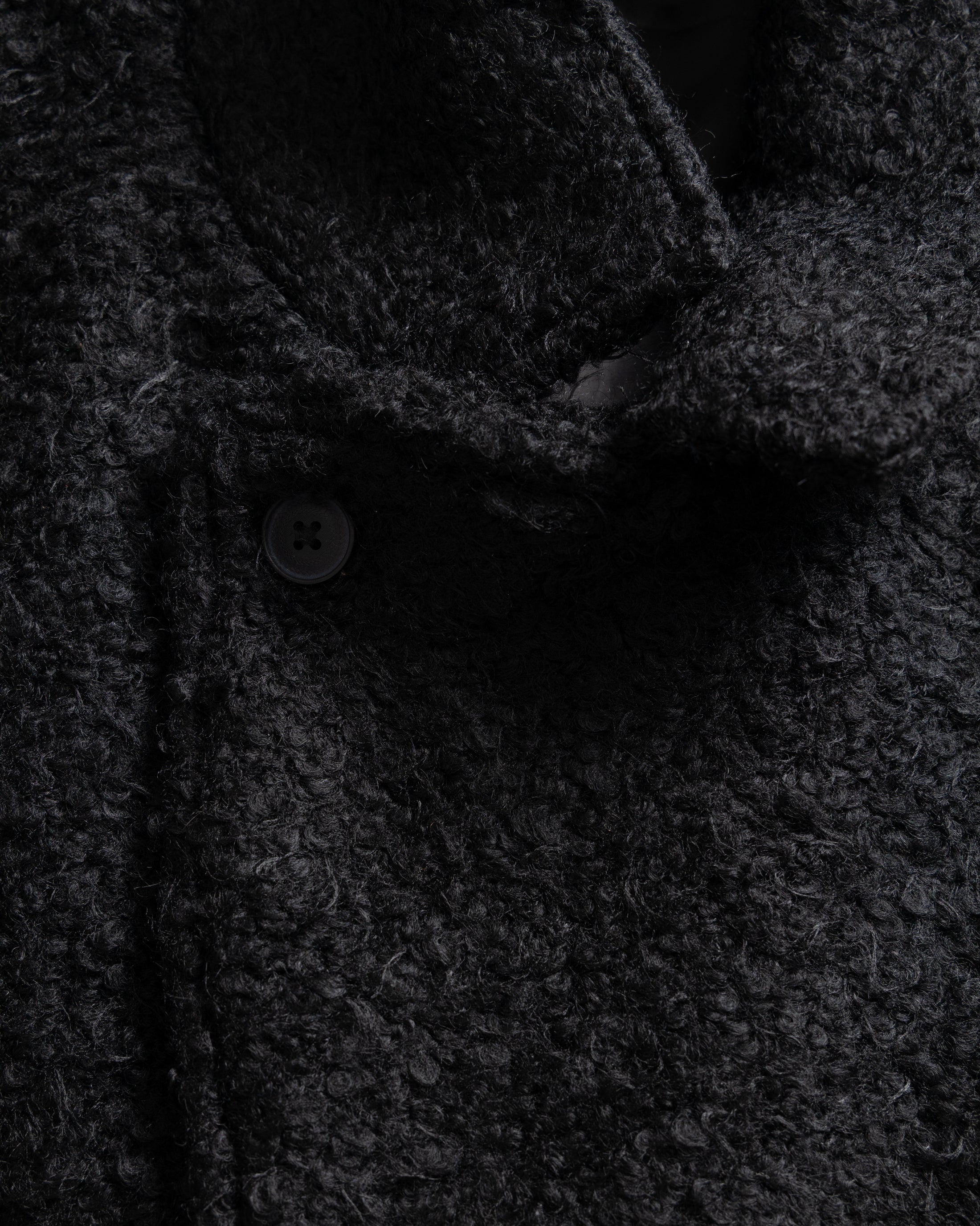 FABRY PANELED TOPCOAT - BLACK "FOHAIR" BLENDED WOOLEN BOUCLÉ