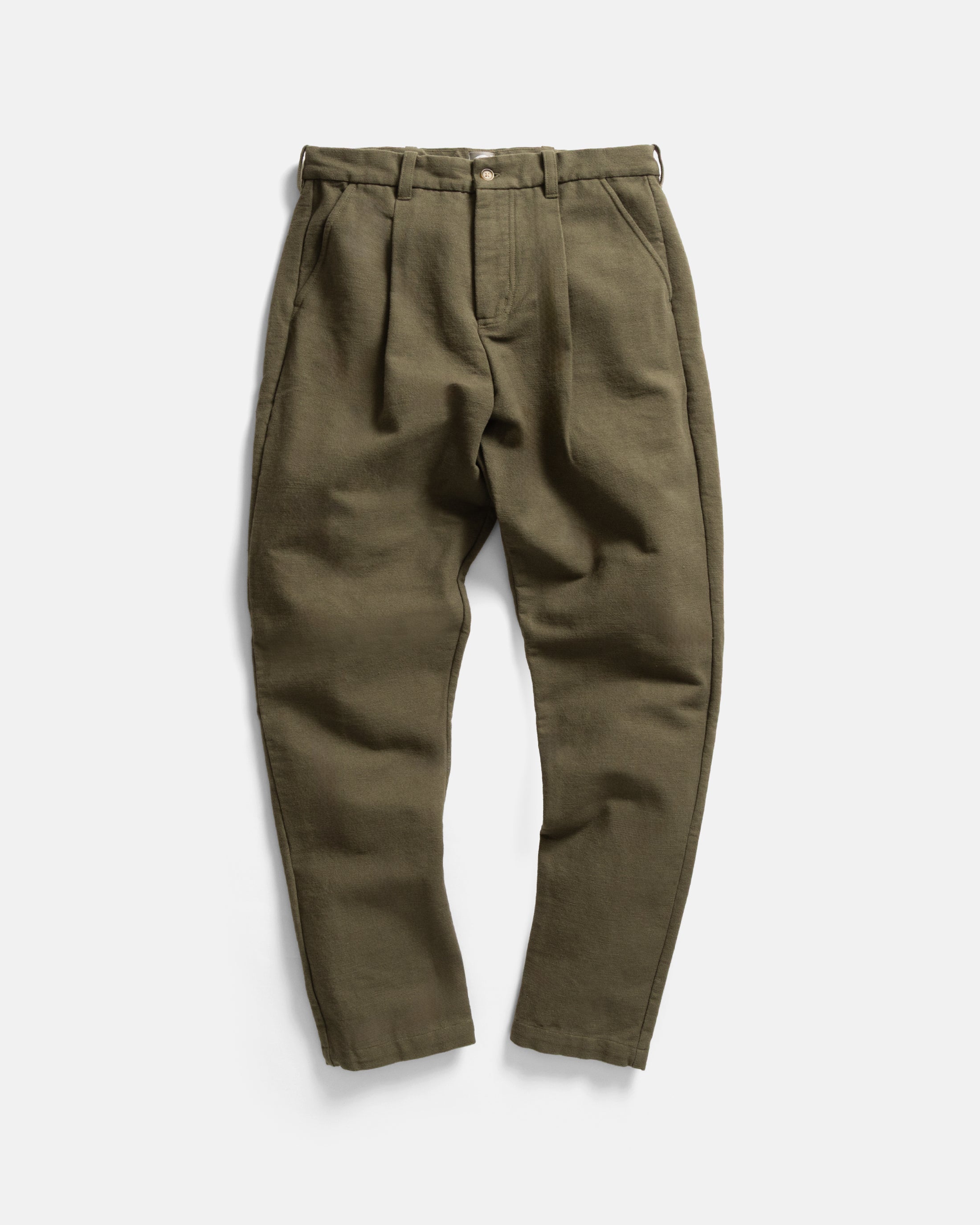 JIAN SINGLE PLEAT PANT - RIFLE GREEN HANDSPUN COTTON CANVAS
