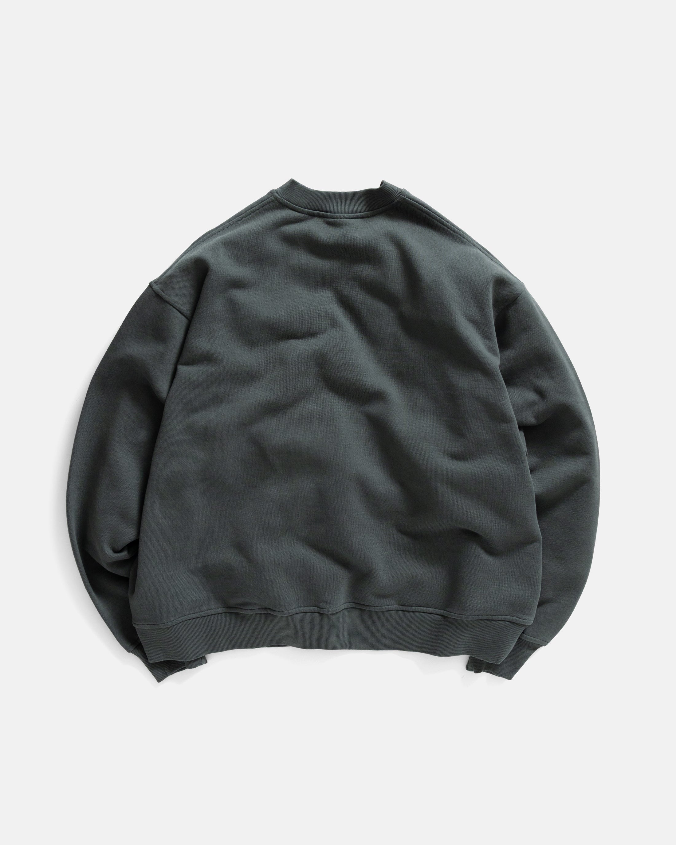 18 EAST x TRUSTEVER FERMI HAND-EMBROIDERED CREWNECK SWEATSHIRT - DEEP FOLIAGE / TRAVERTINE 19oz. ALL COTTON LOOPBACK TERRY FLEECE