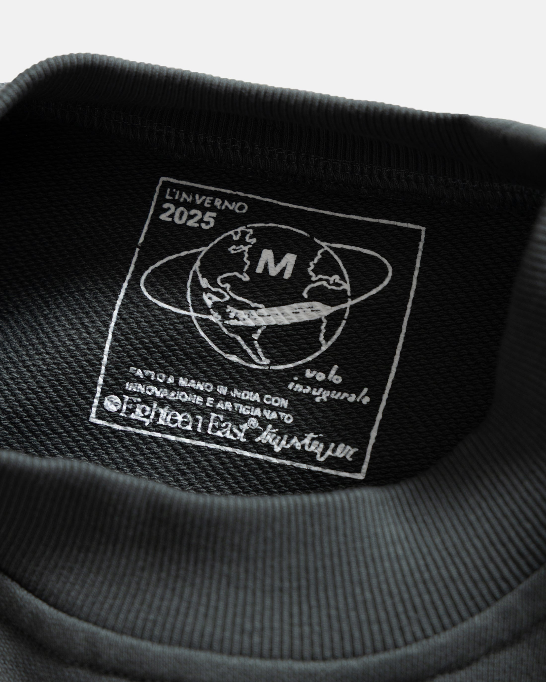 18 EAST x TRUSTEVER FERMI HAND-EMBROIDERED CREWNECK SWEATSHIRT - DEEP FOLIAGE / TRAVERTINE 19oz. ALL COTTON LOOPBACK TERRY FLEECE