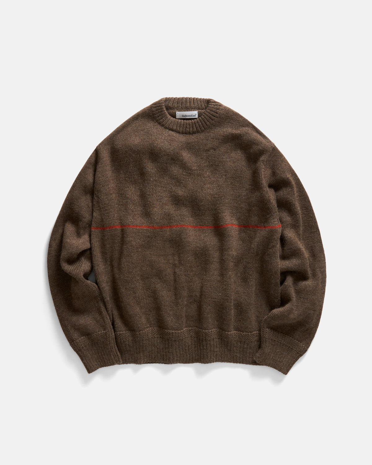 FIGLI SINGLE STRIPE CREWNECK SWEATER - WALNUT / TERRACOTTA MELANGE HANDLOOM BABY ALPACA