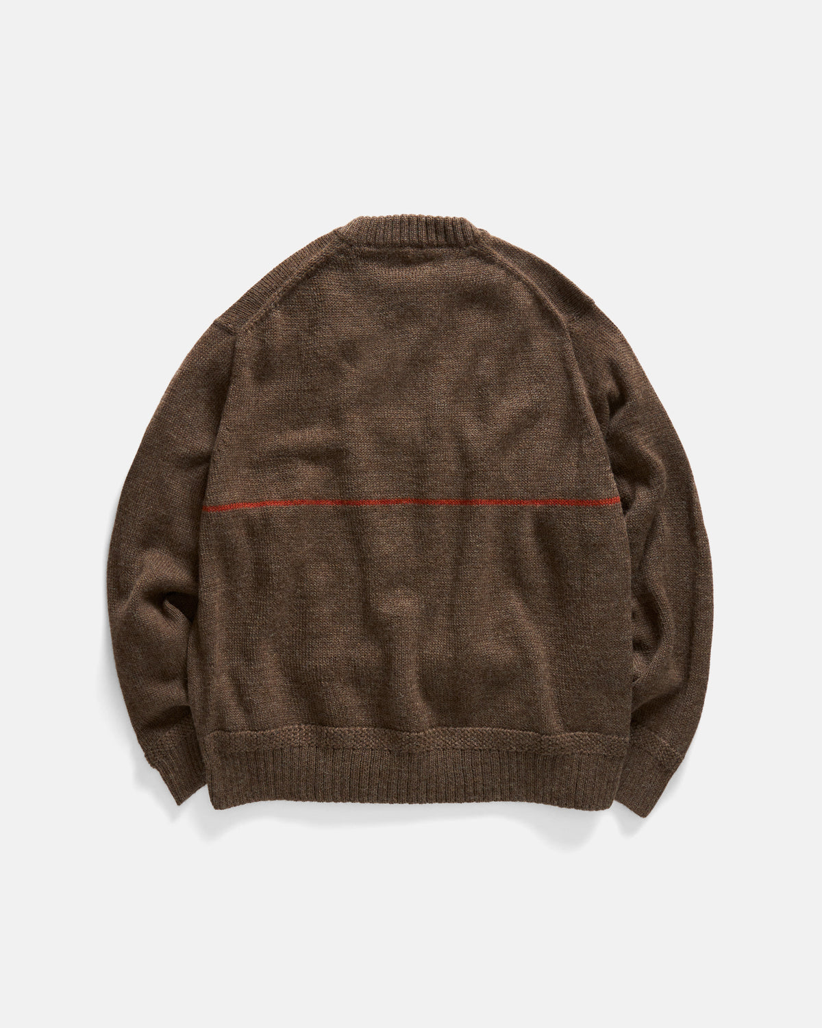 FIGLI SINGLE STRIPE CREWNECK SWEATER - WALNUT / TERRACOTTA MELANGE HANDLOOM BABY ALPACA