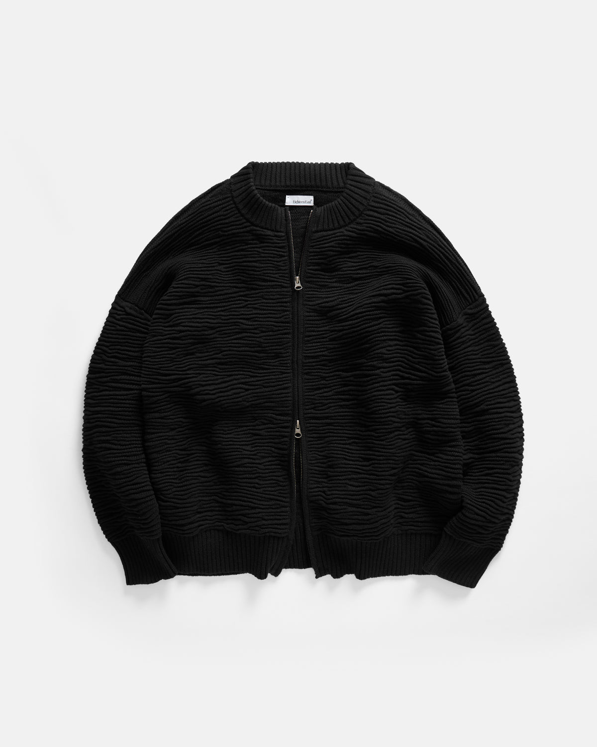 FRICTION RIDGE ZIP CREWNECK CARDIGAN - BLACK PERUVIAN TANGUIS COTTON